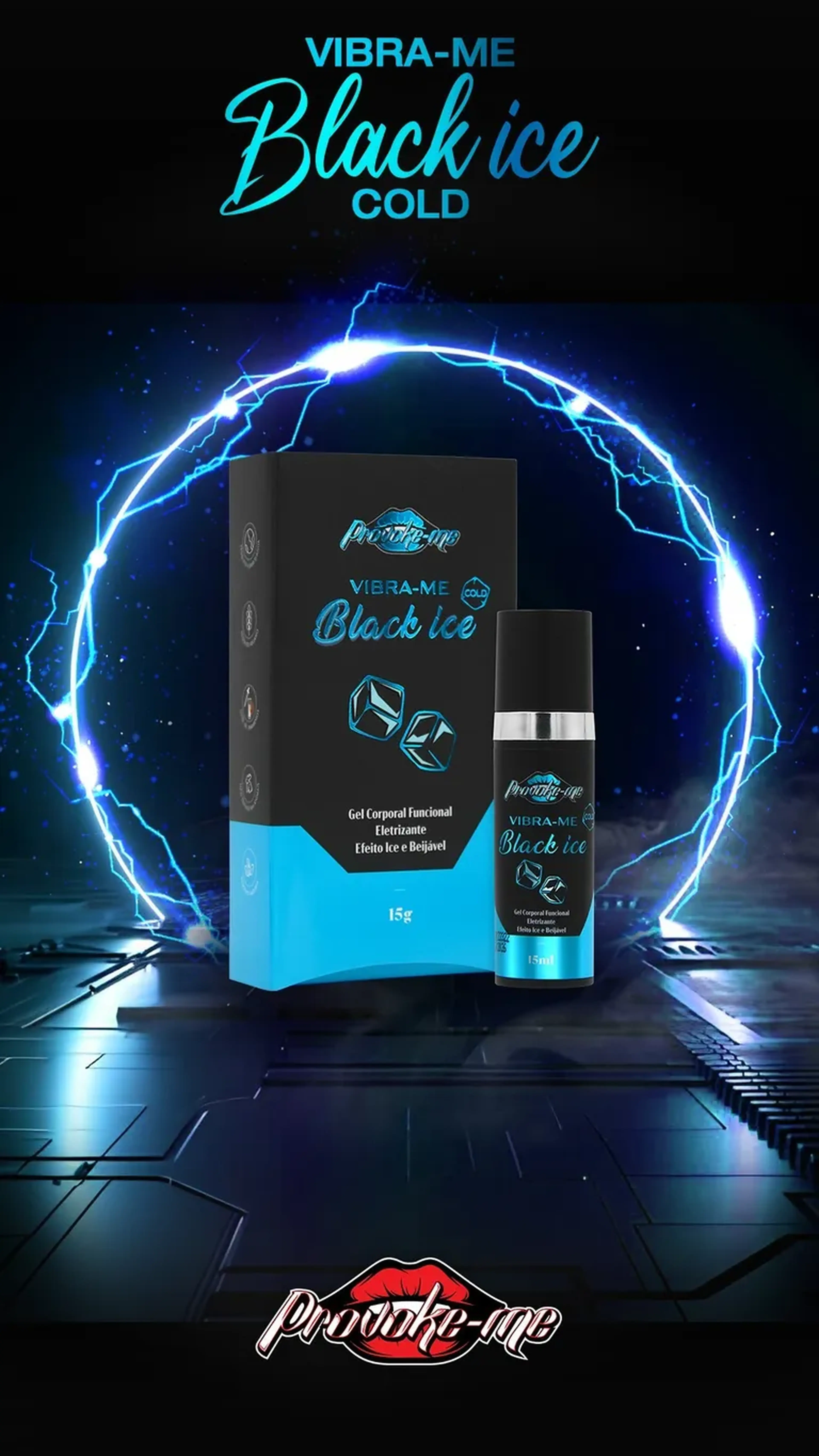 VIBRA-ME BLACK ICE COLD GEL ELETRIZANTE BEIJÁVEL 15G PROVOKE-ME imagem