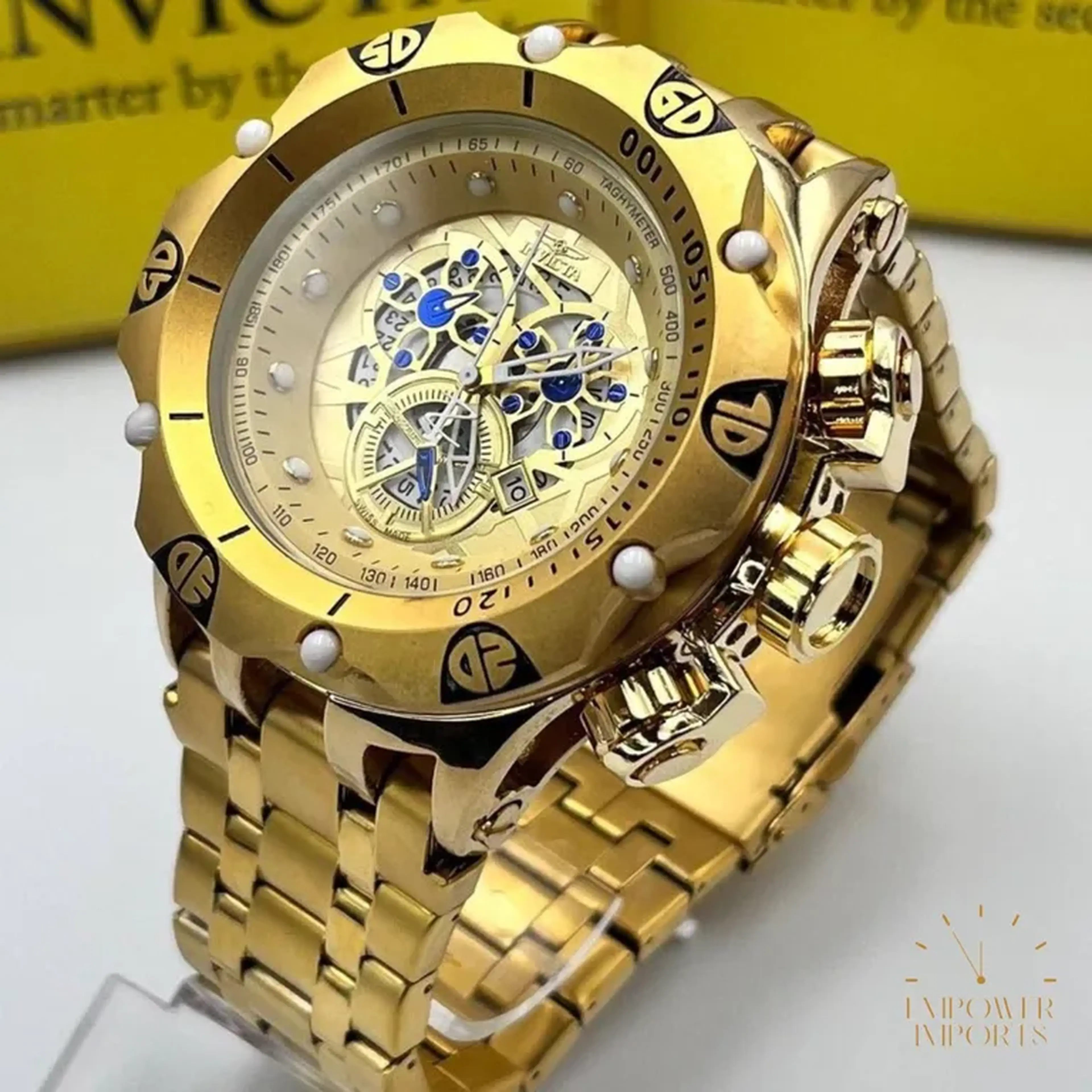 Relógio Invicta Hybrid Skeleton Fundo Dourado imagem