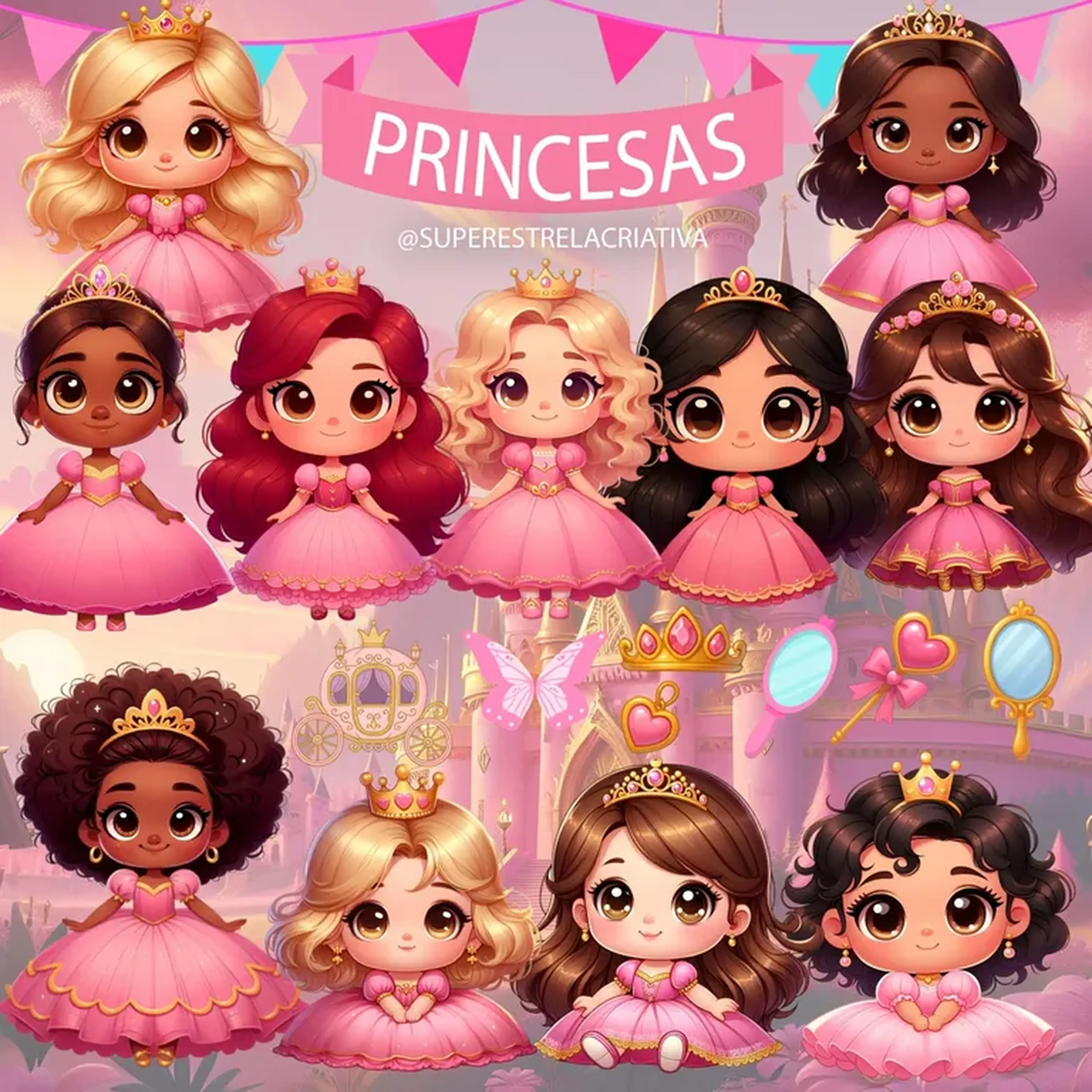 Kit Digital Princesas - 140 Elementos imagem