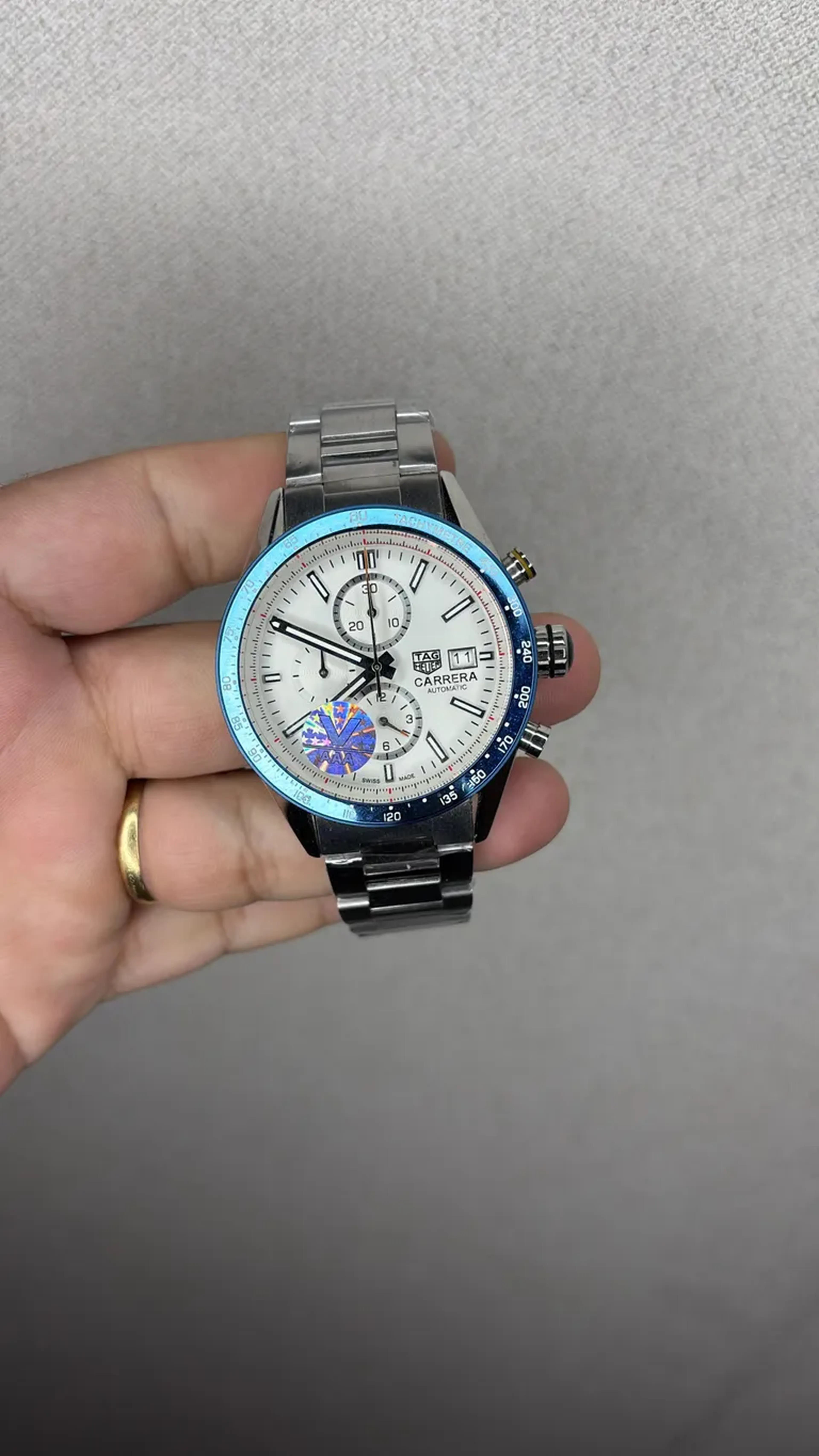 Relógio Tag Heuer Carreira Prata com Azul imagem