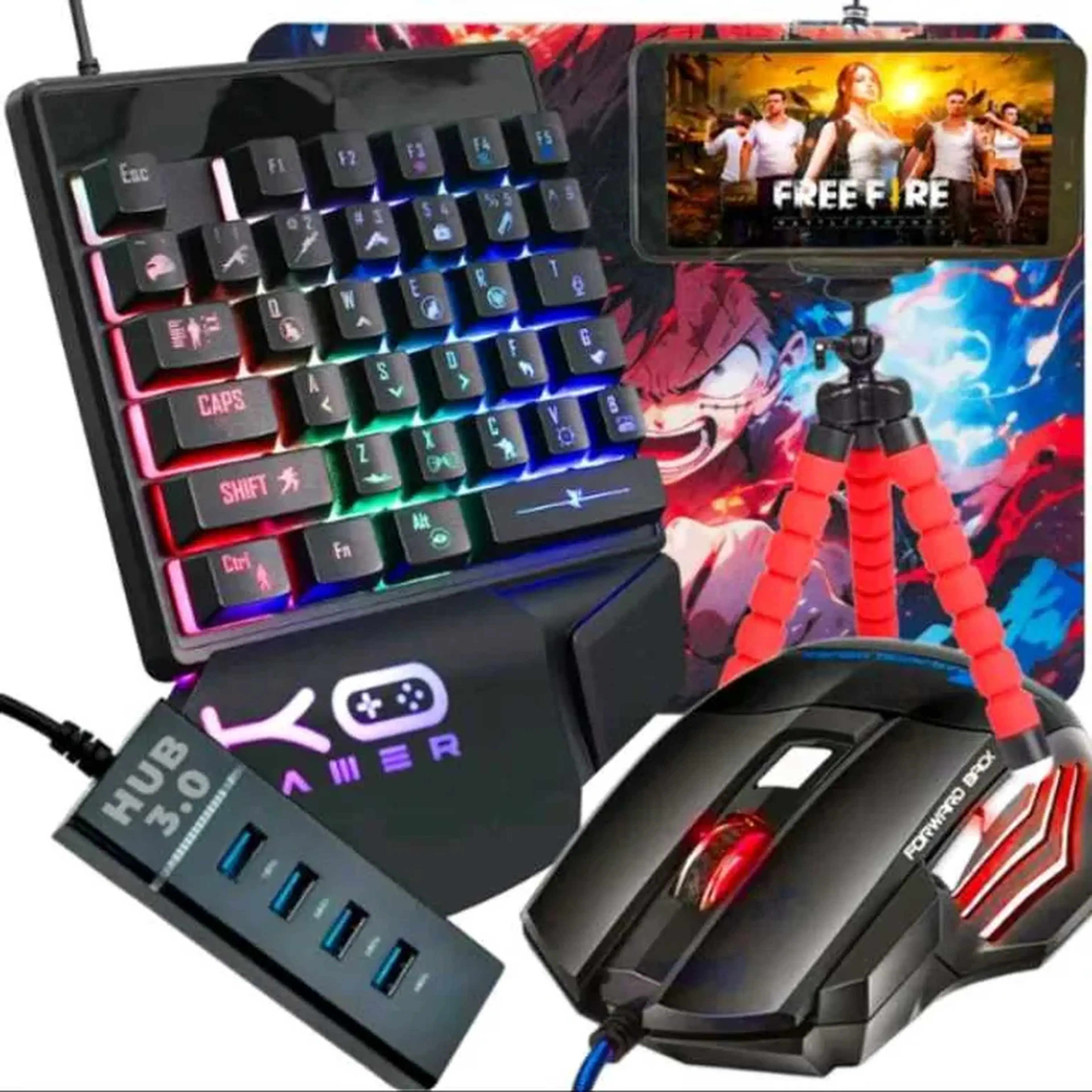 Kit Gamer Teclado One Hand E Mouse + Kit Mobilador + Mouse Pad imagem