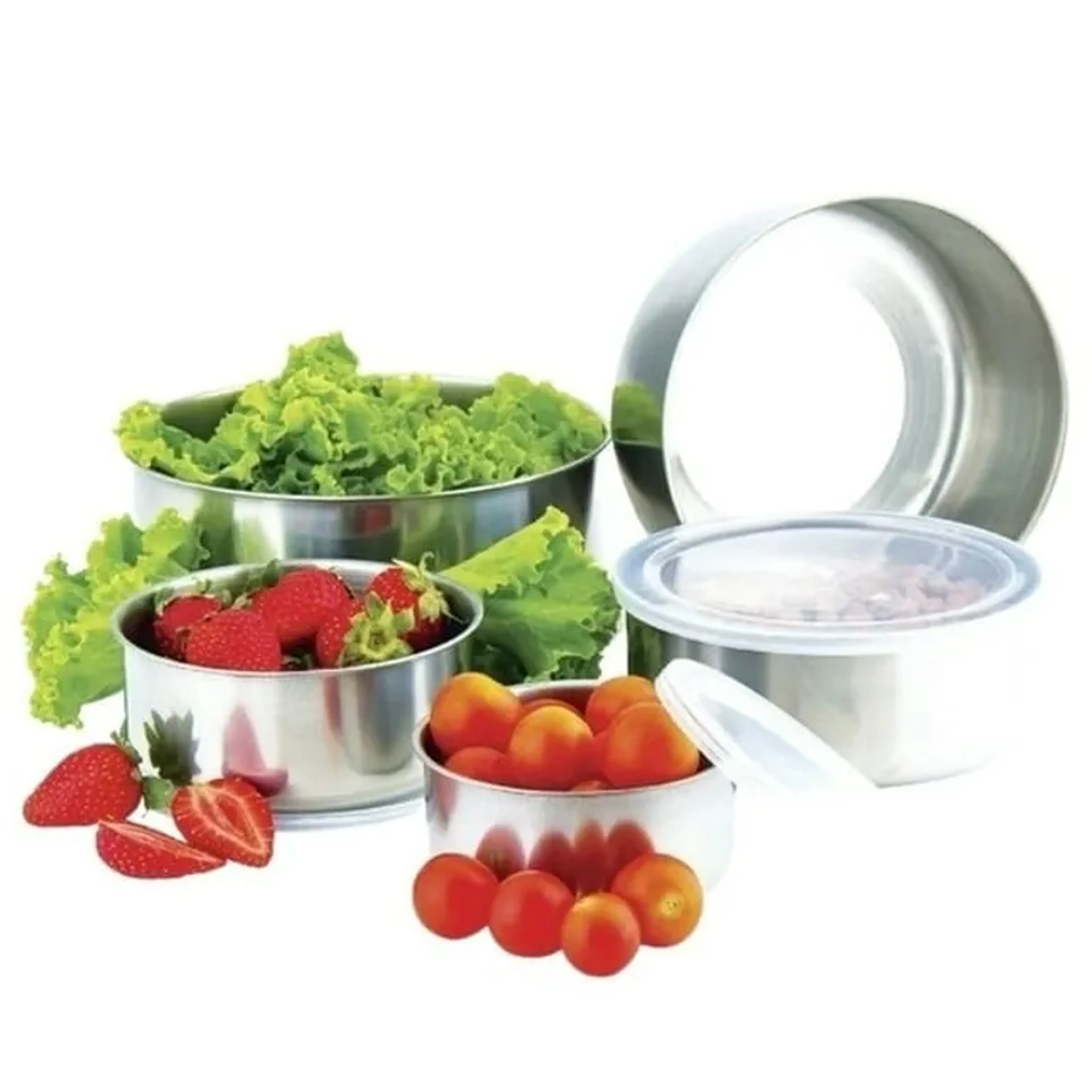 Conjunto de Tigelas Potes de Inox com Tampa – 5 peças imagem