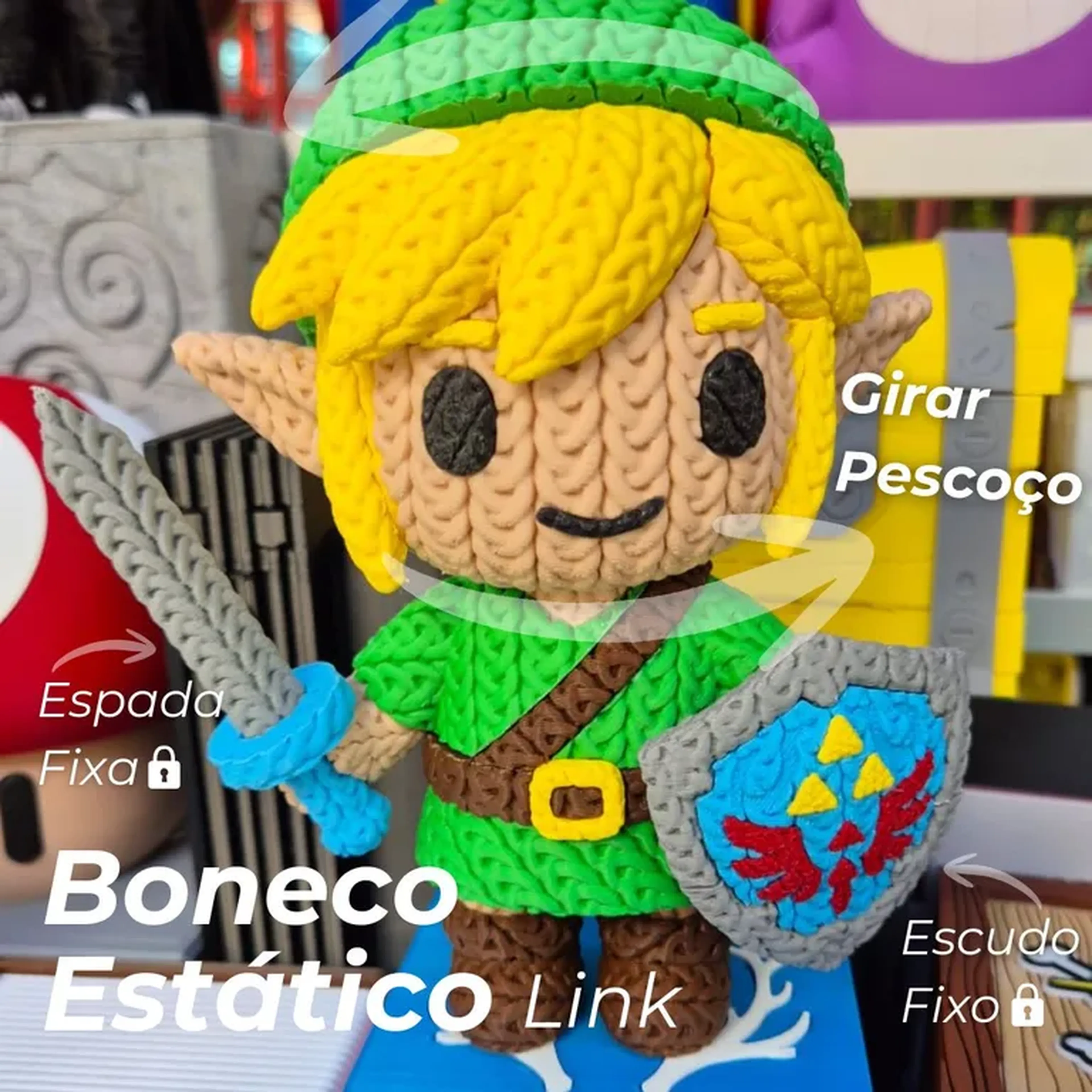 Boneco Link Zelda Estilo Crochê Gira Pescoço imagem