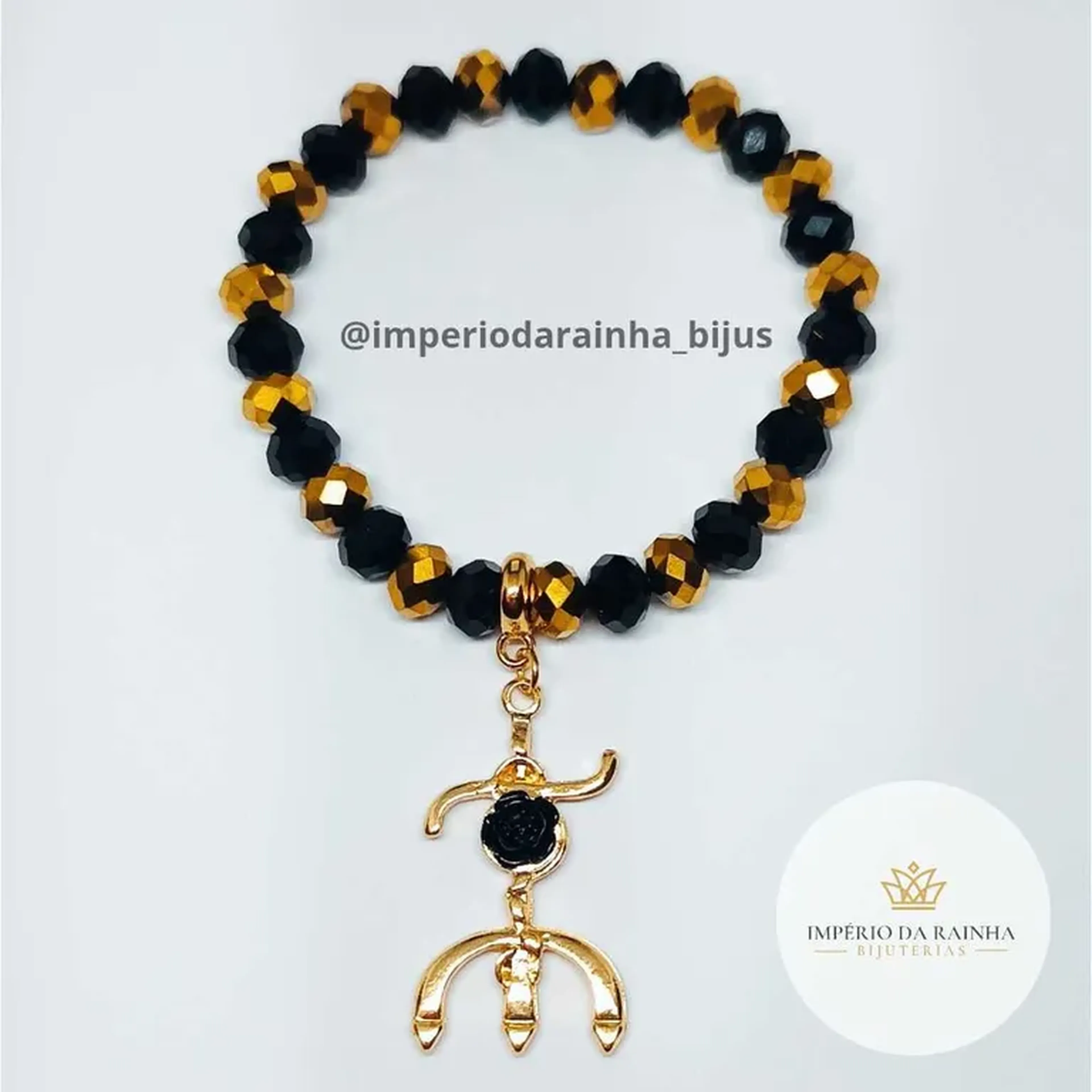 Pulseira de Elástico Pomba Gira Preta e Dourado 🖤💛 imagem