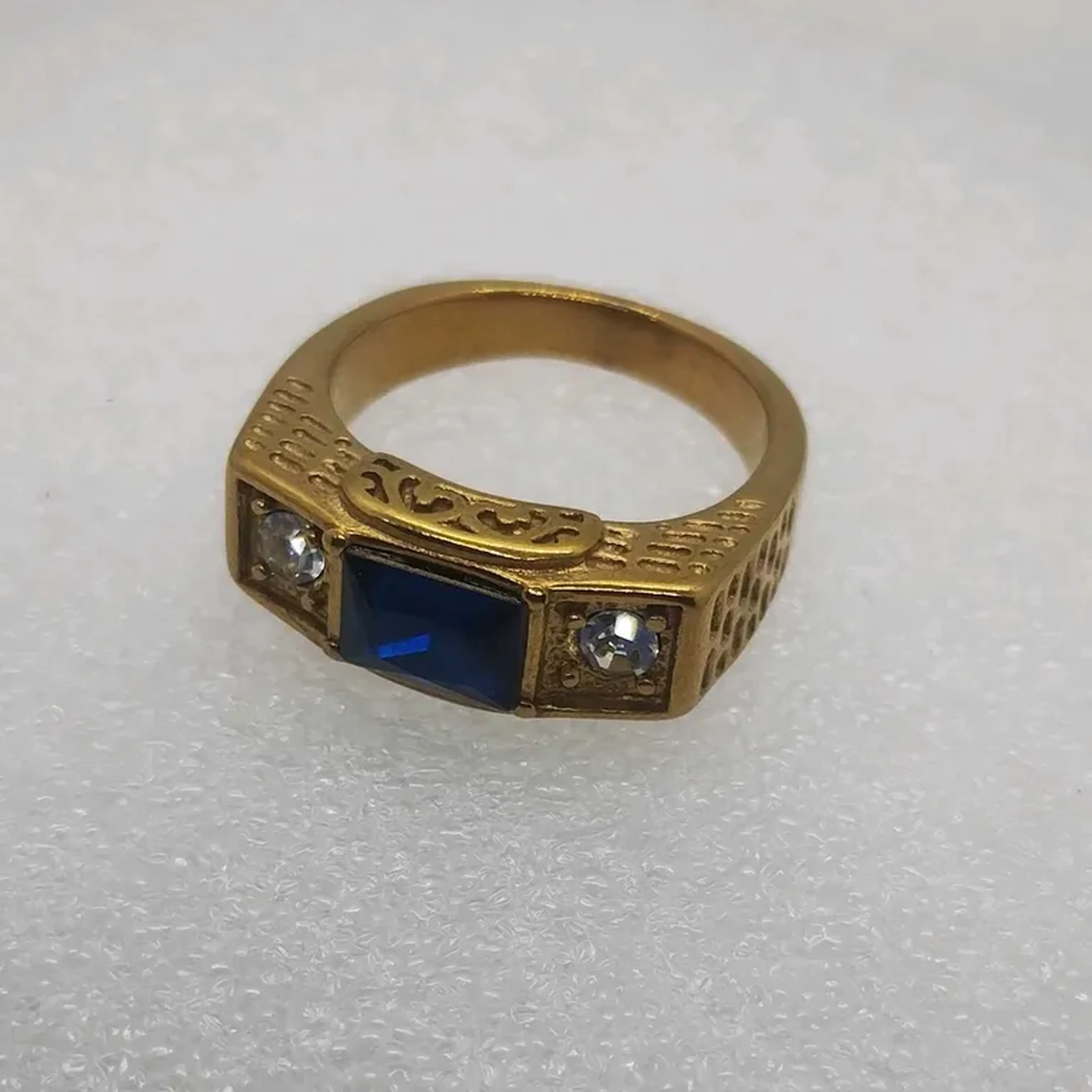 💕Anel de Formatura em Aço Gold Pedra Azul 00140 imagem