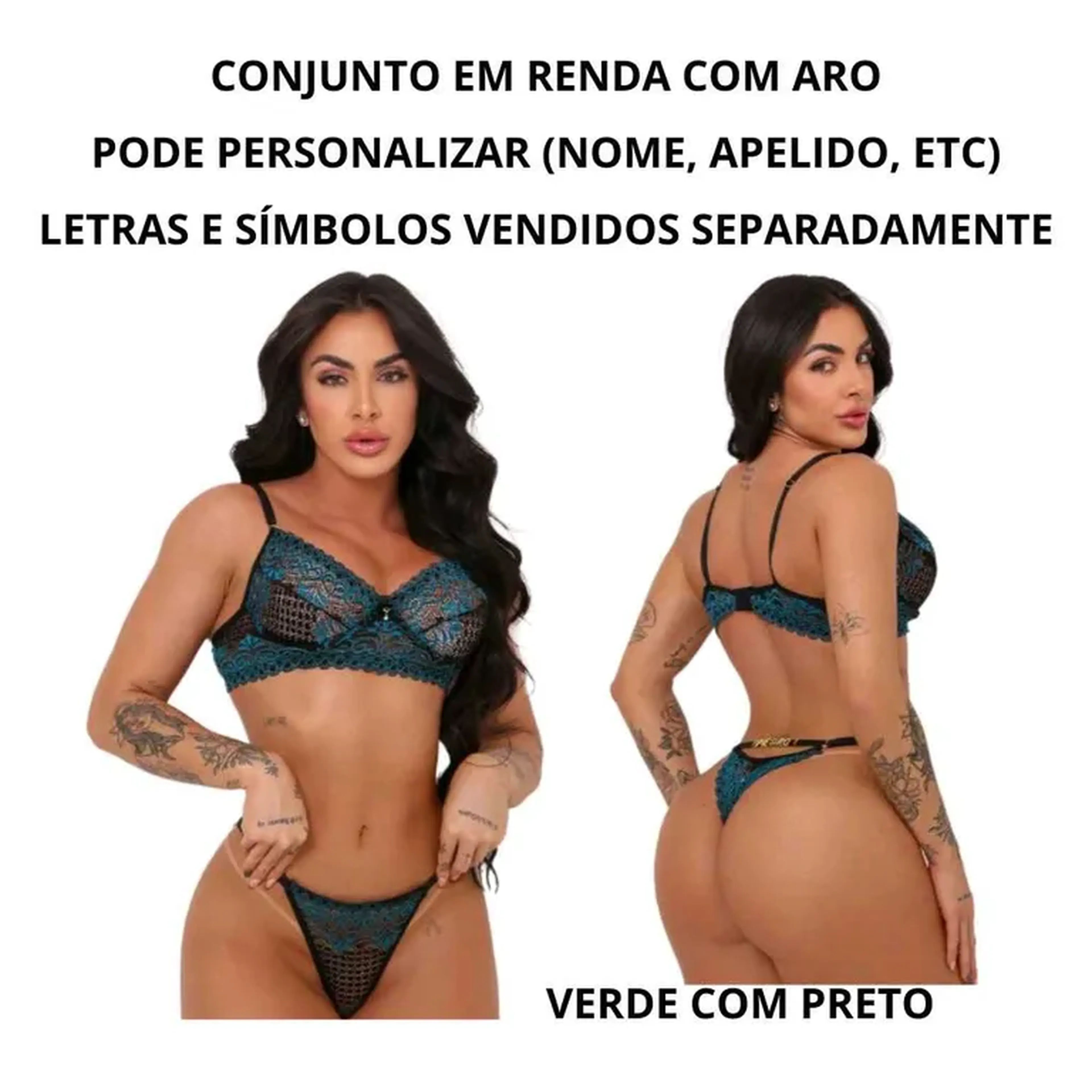 Conjunto em renda com aro - Verde e Preto imagem