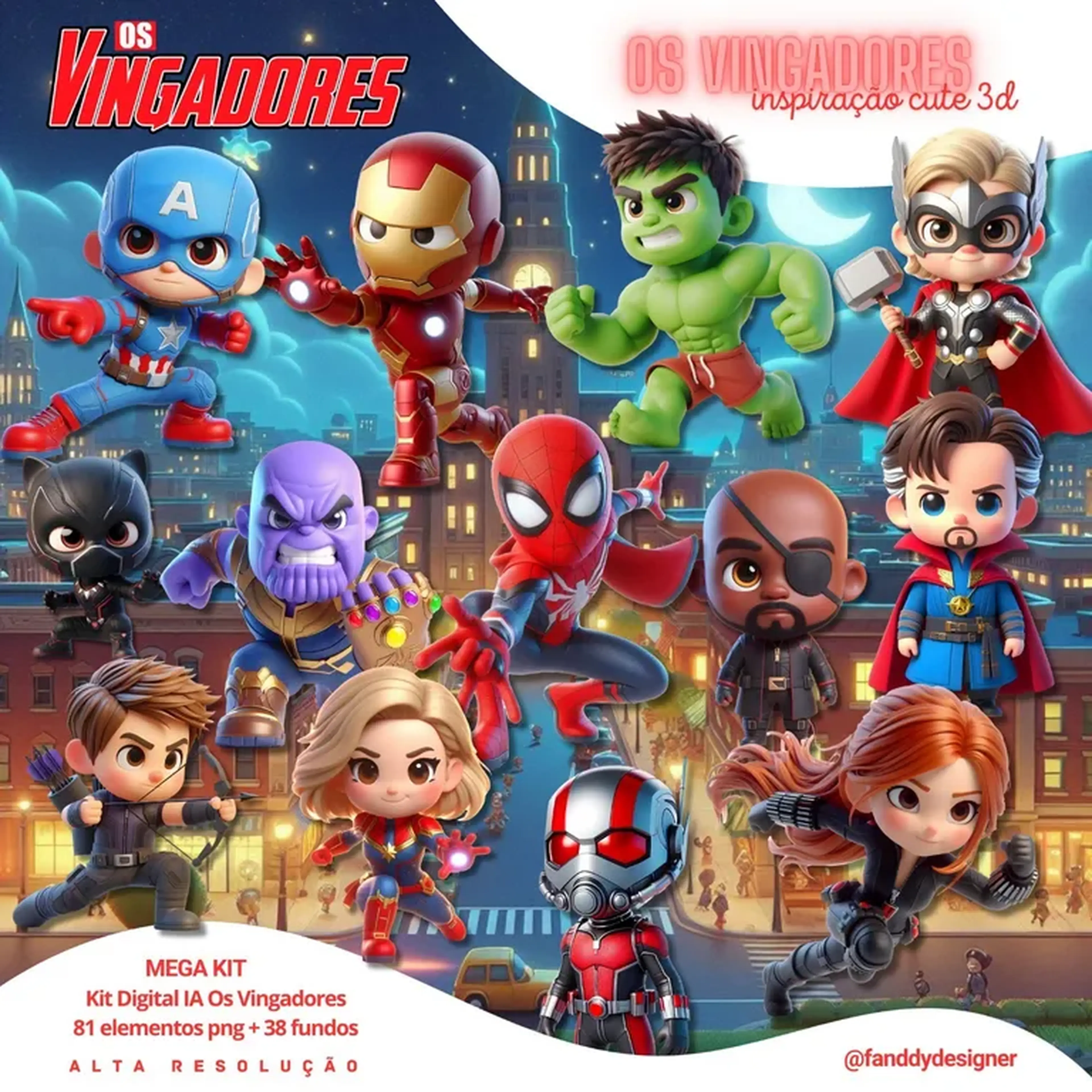Kit Digital 3D Os Vingadores Cute imagem