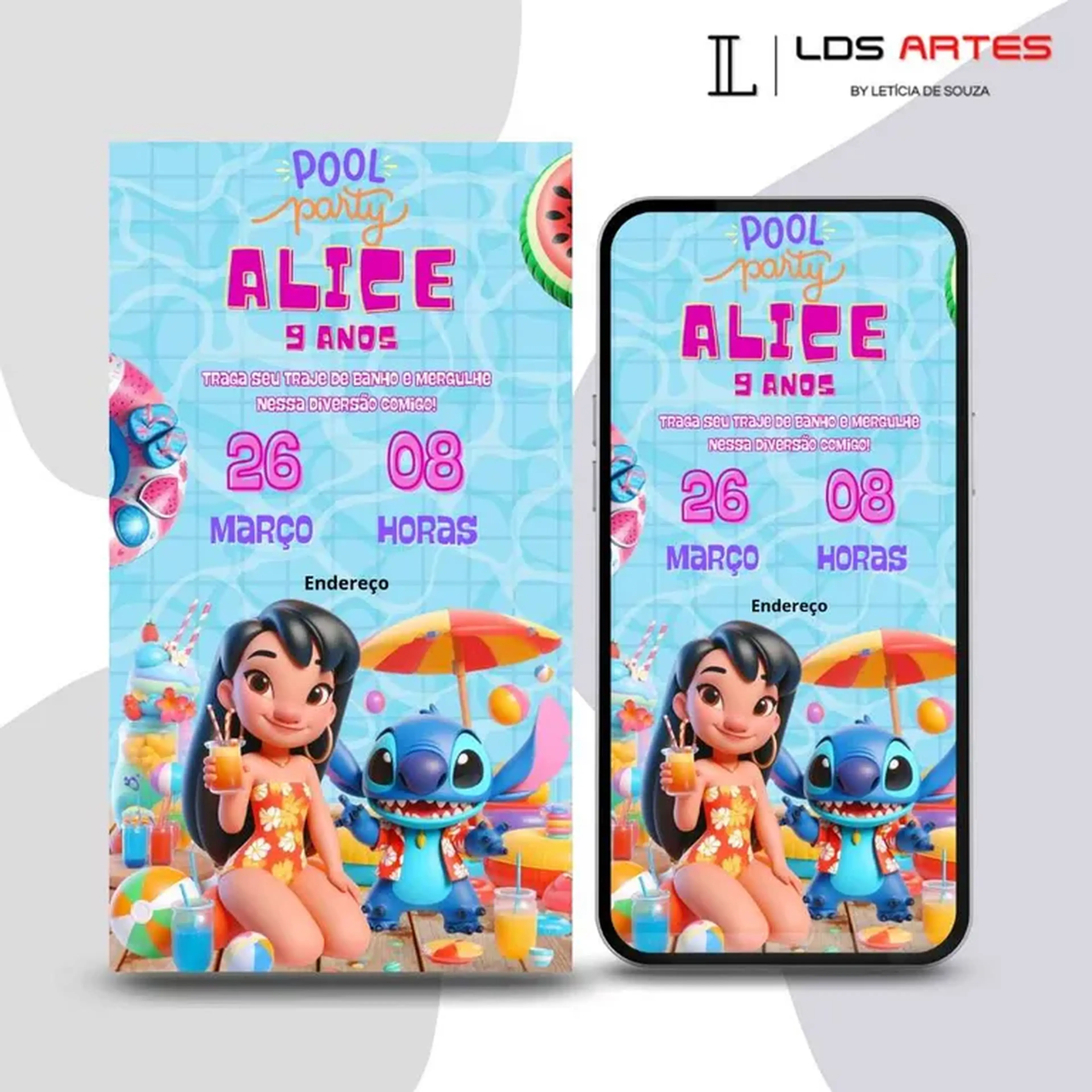 Convite Digital - Lilo e Stitch (Pool Party) imagem