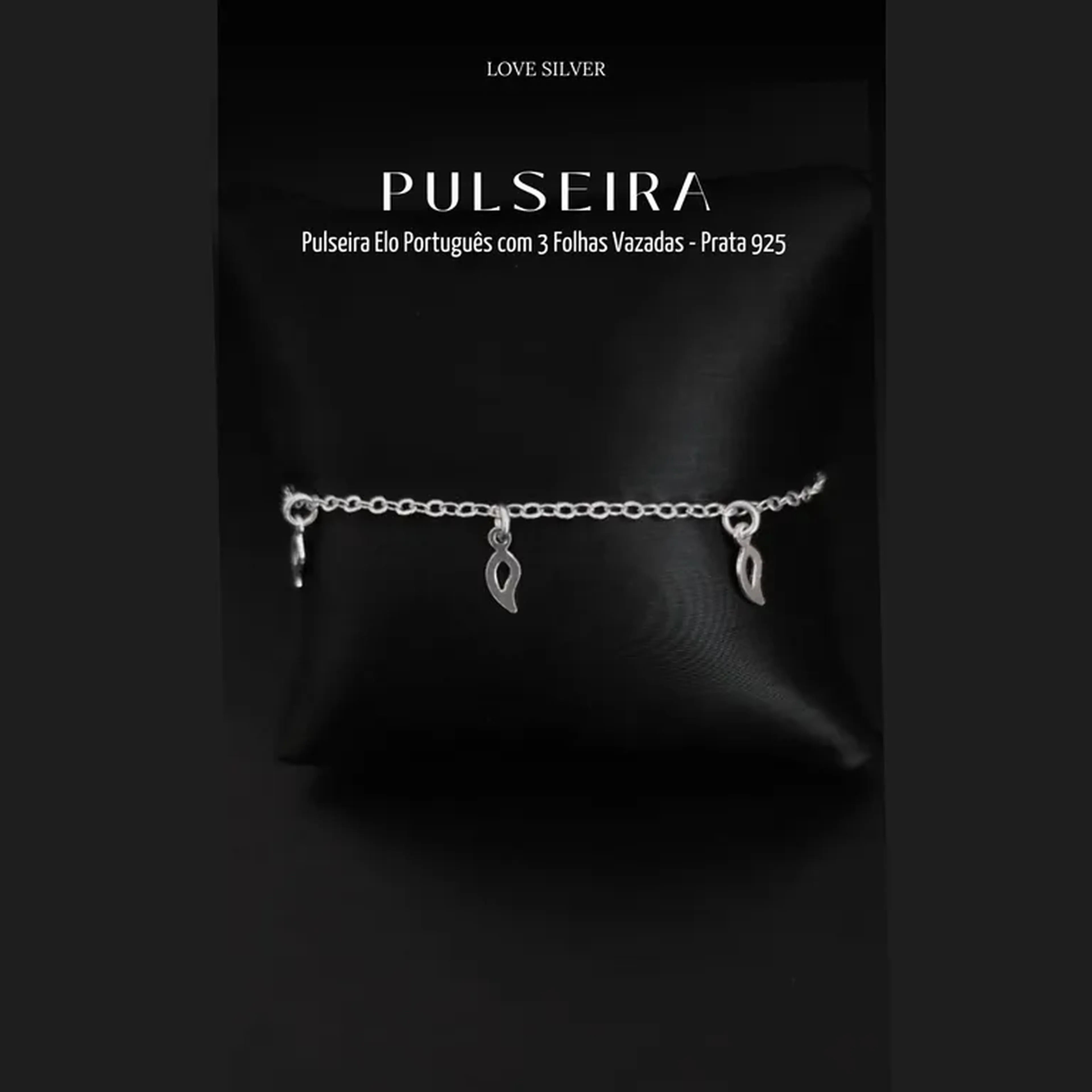 Pulseira Elo Português com 3 Folhas Vazadas - Prata 925 imagem