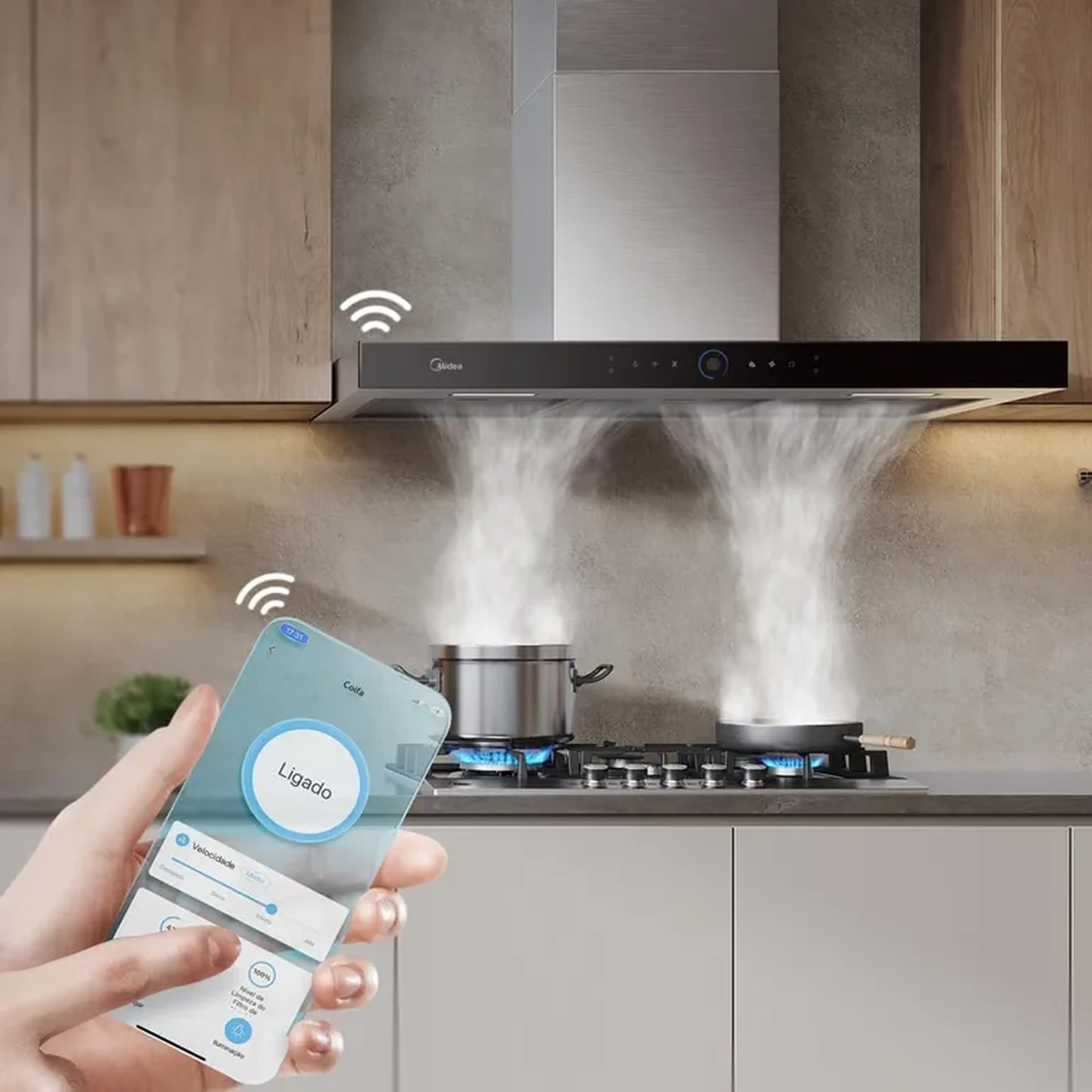 Coifa de Parede Midea 60cm Smart Pro Touch Inox 127V MH60M77AT22 imagem