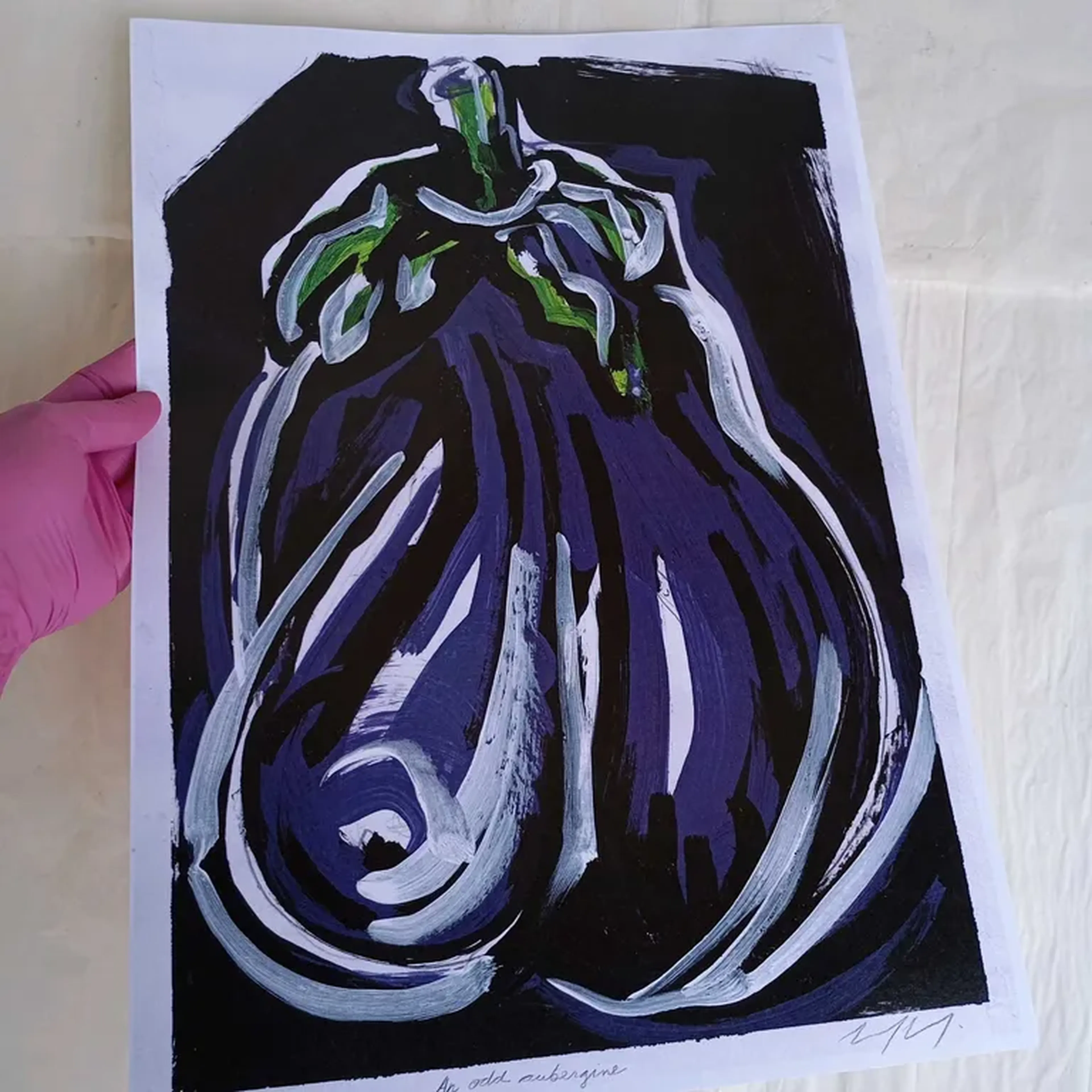 Para 5° C - An odd aubergine - 30 x 42 cm gravura assinada imagem