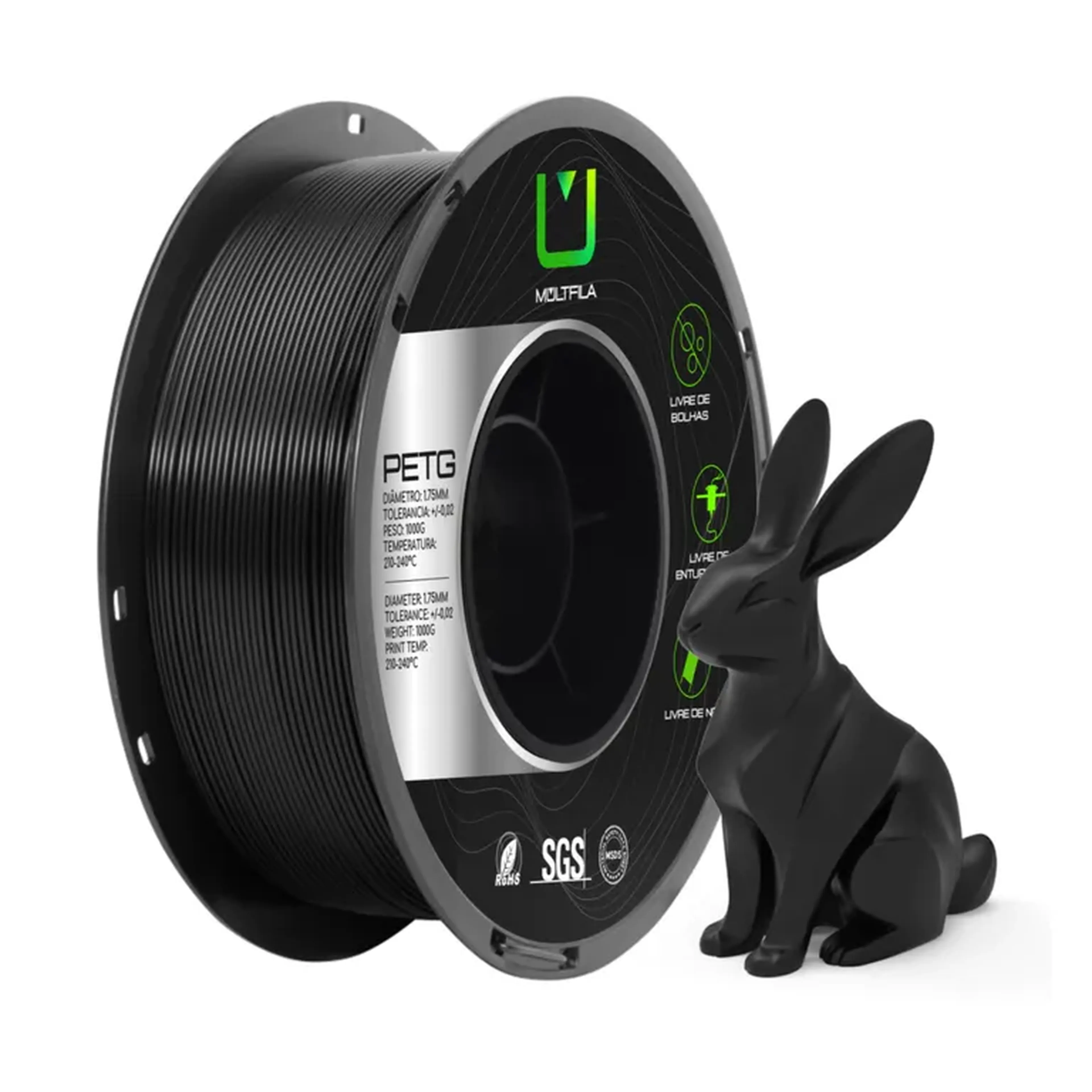 Filamento Petg Preto 1kg Multfila Para Impressora 3d 1.75mm imagem