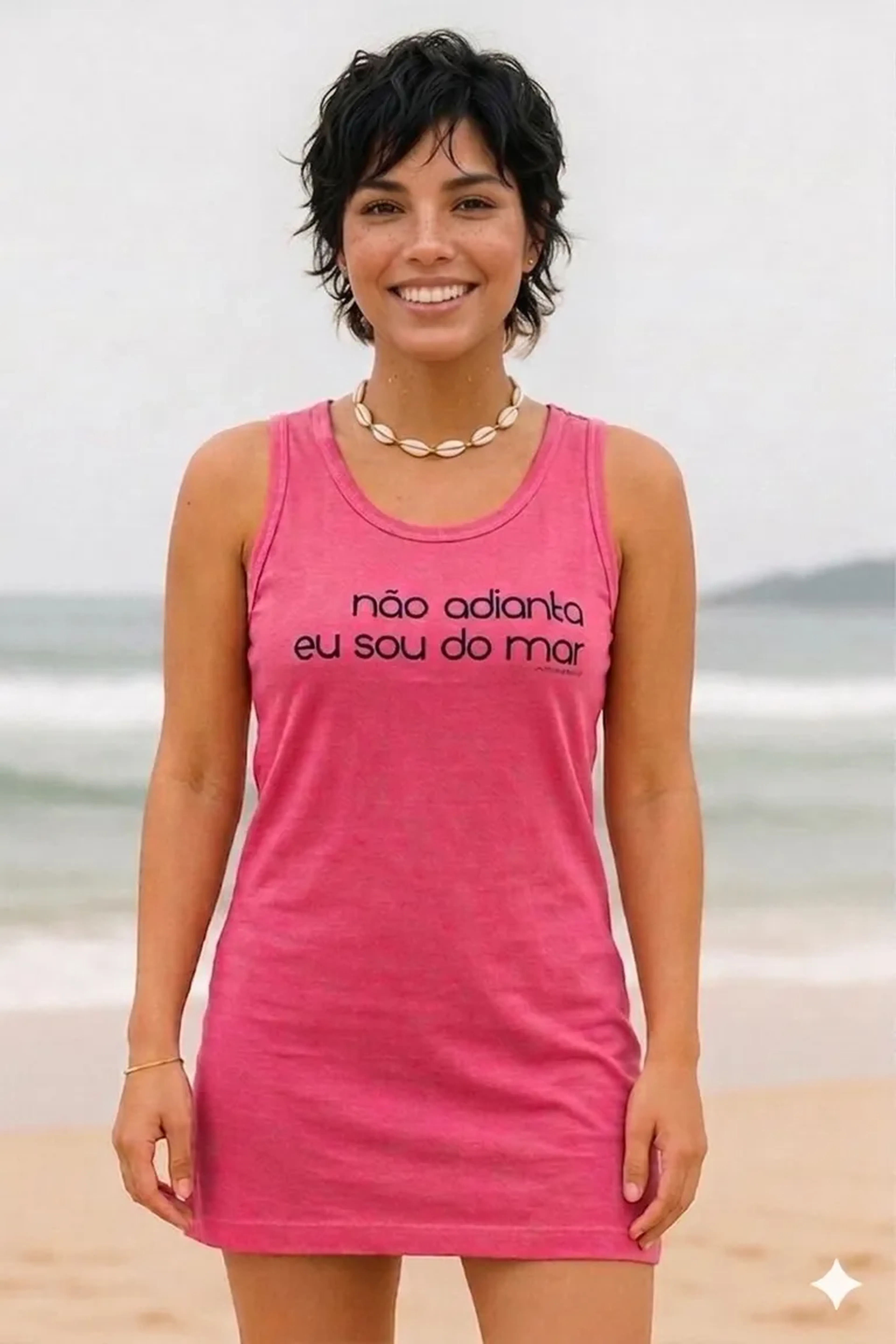 Vestido Regata Pink Frase Preto imagem