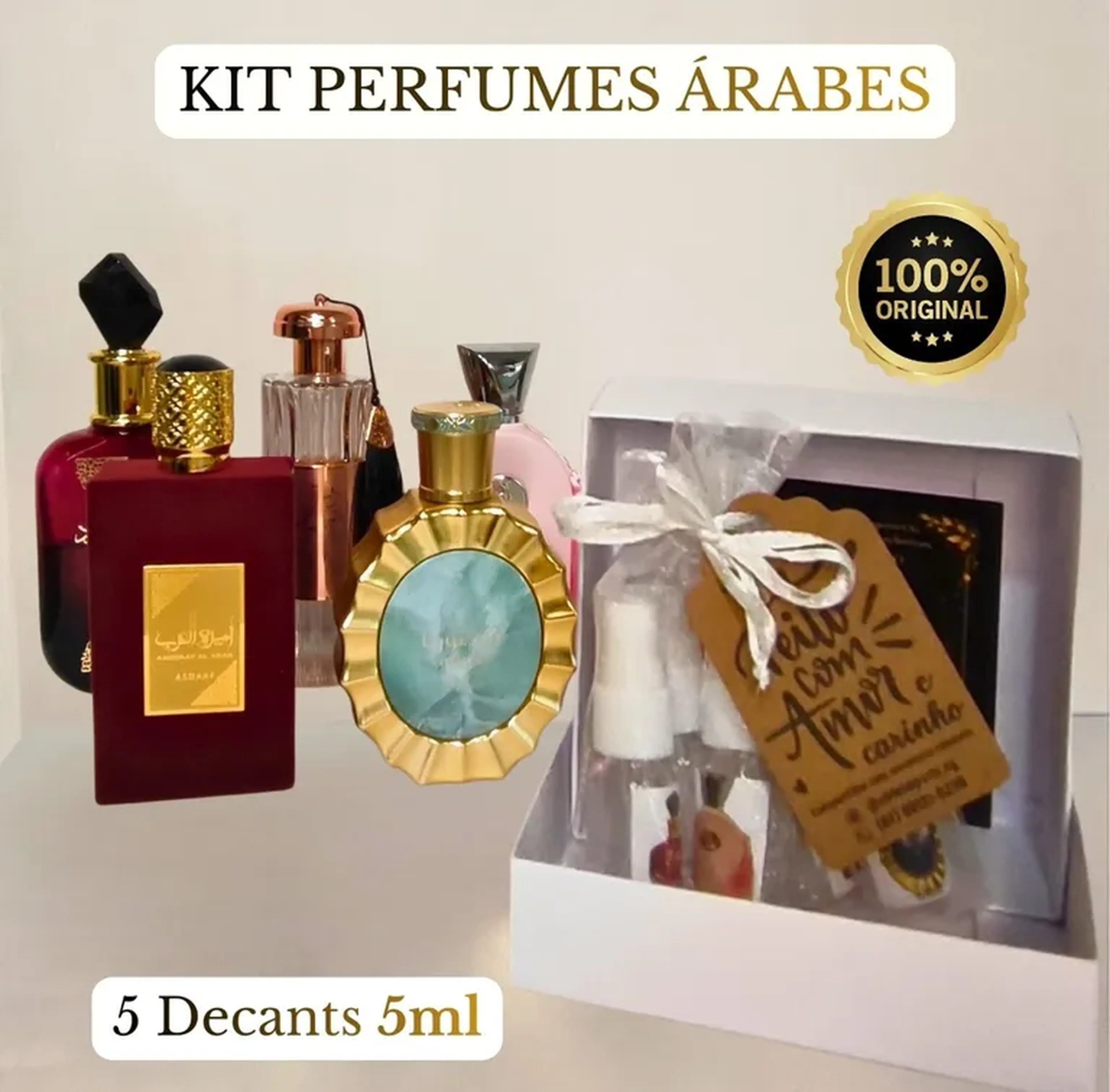 Kit Perfumes Árabes Femininos Alta Fixação – 5 Decants 5ml imagem