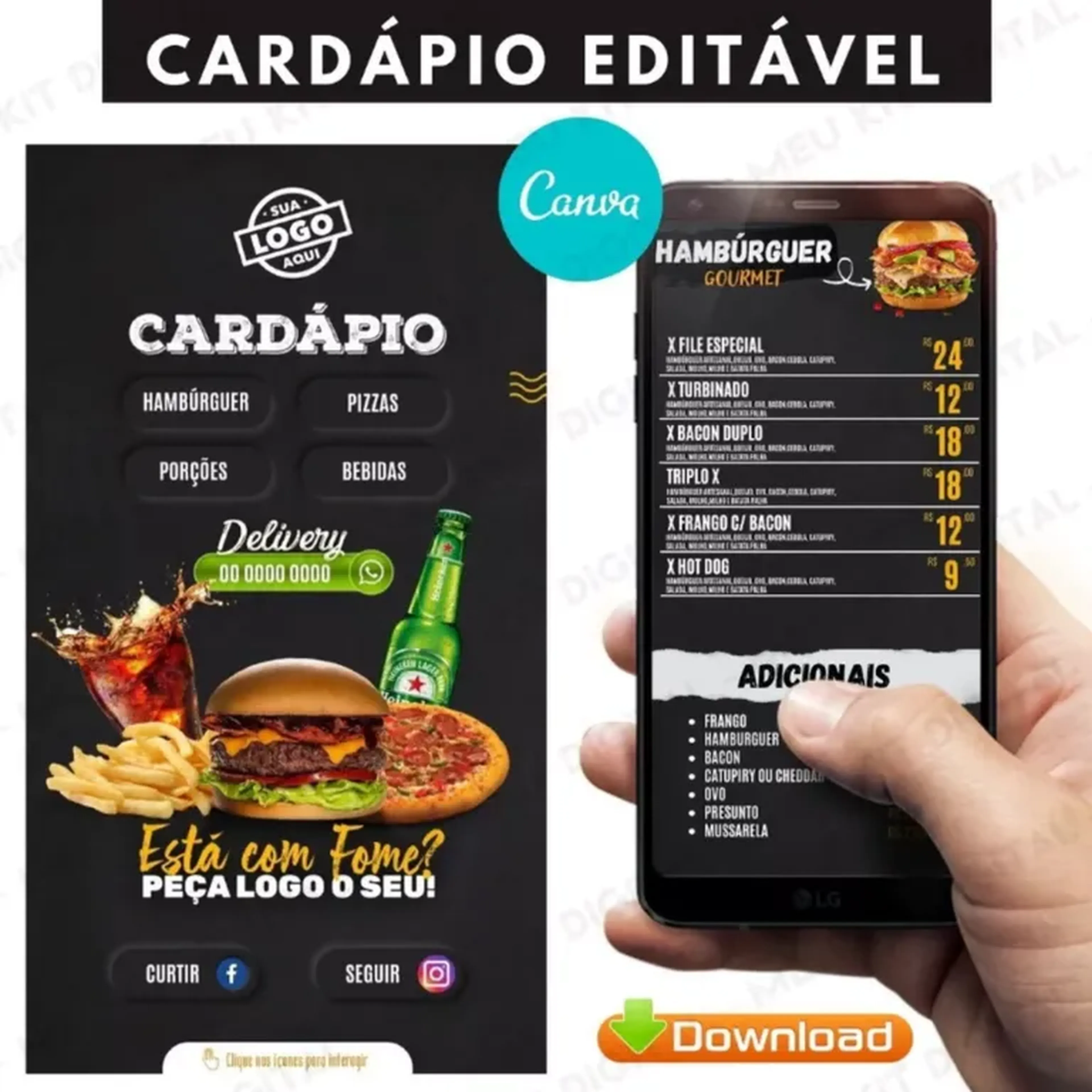 Pack Cardápio Digital Lanchonete Pizzaria Editável imagem