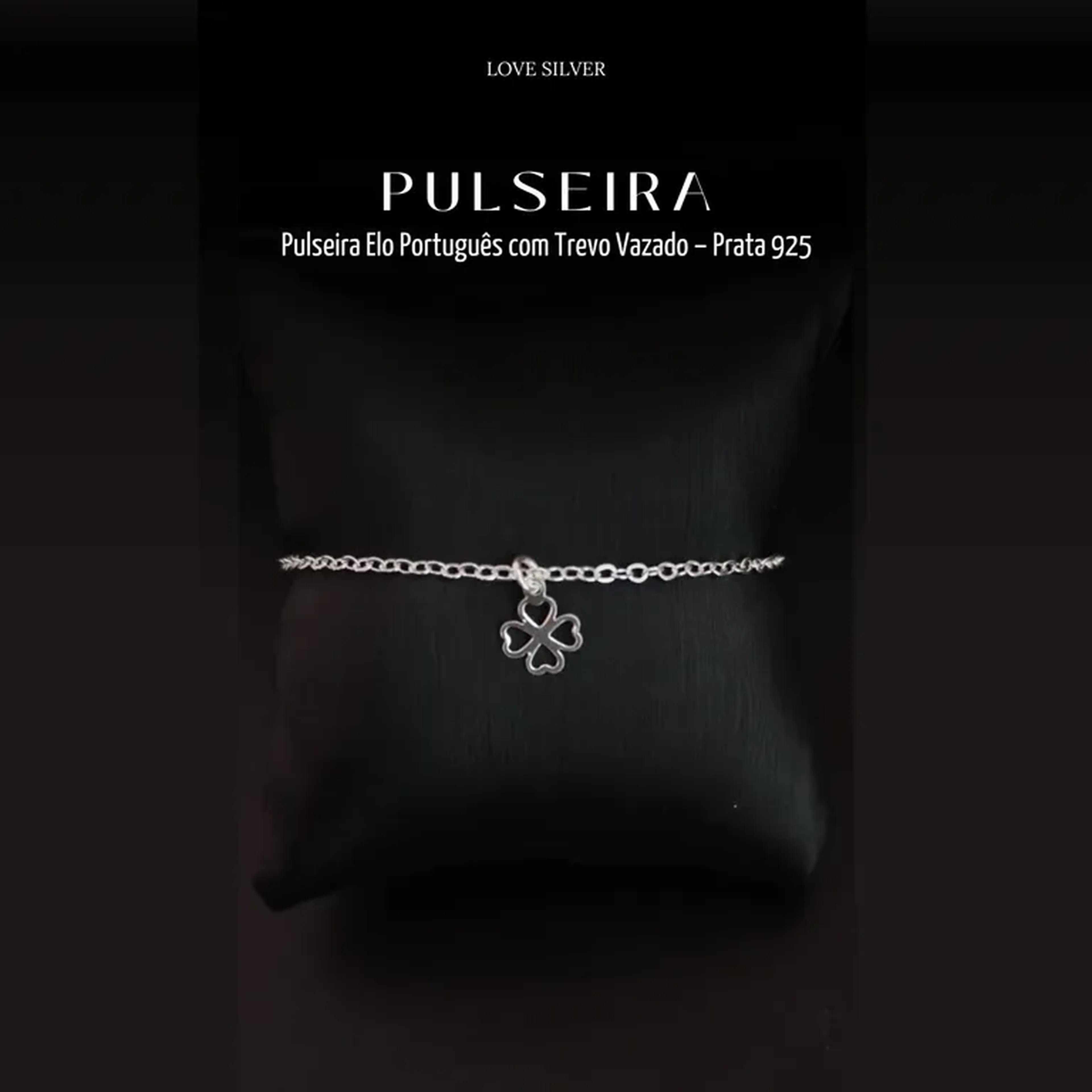 Pulseira Elo Português com Trevo Vazado - Prata 925 imagem