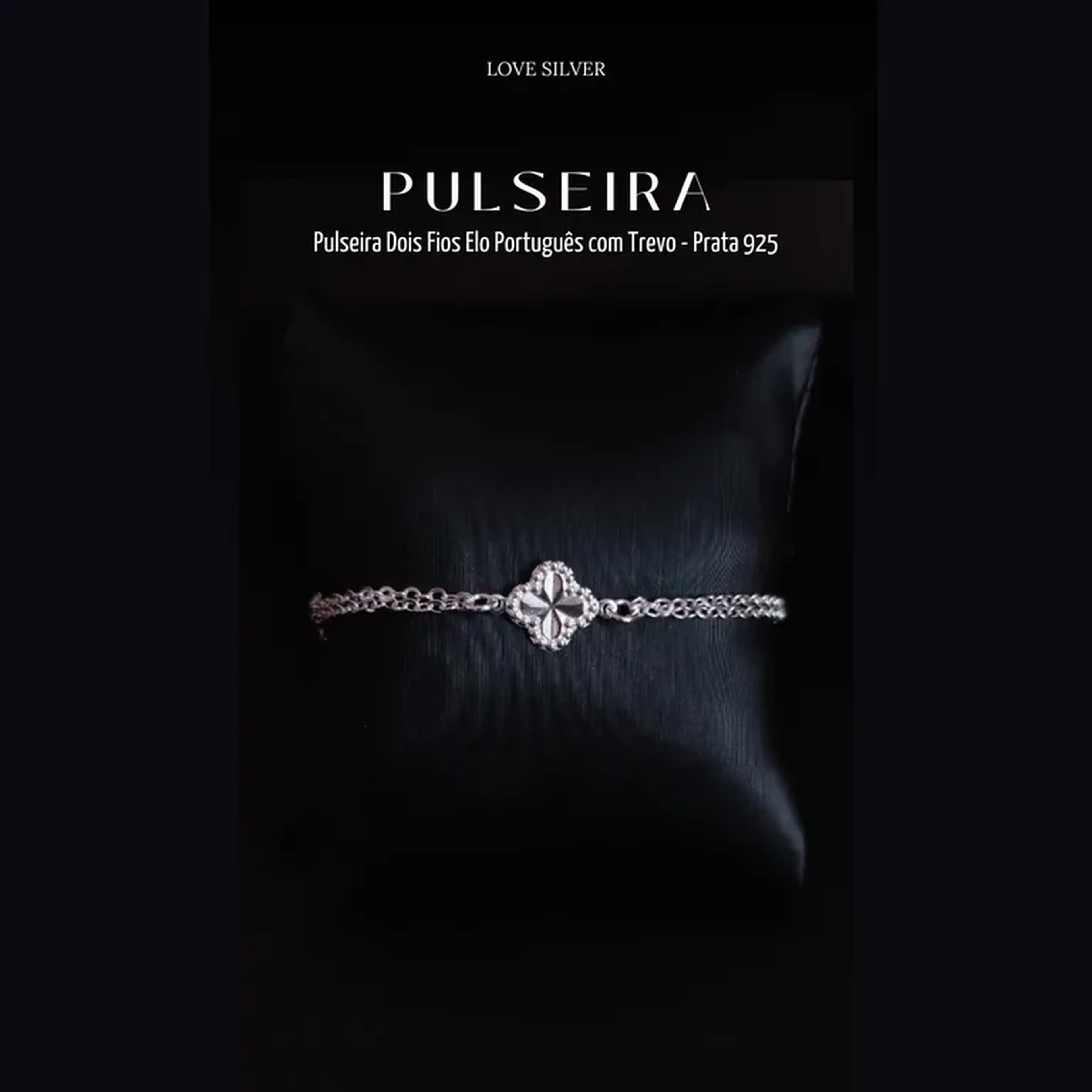 Pulseira Dois Fios Elo Português com Trevo - Prata 925 imagem