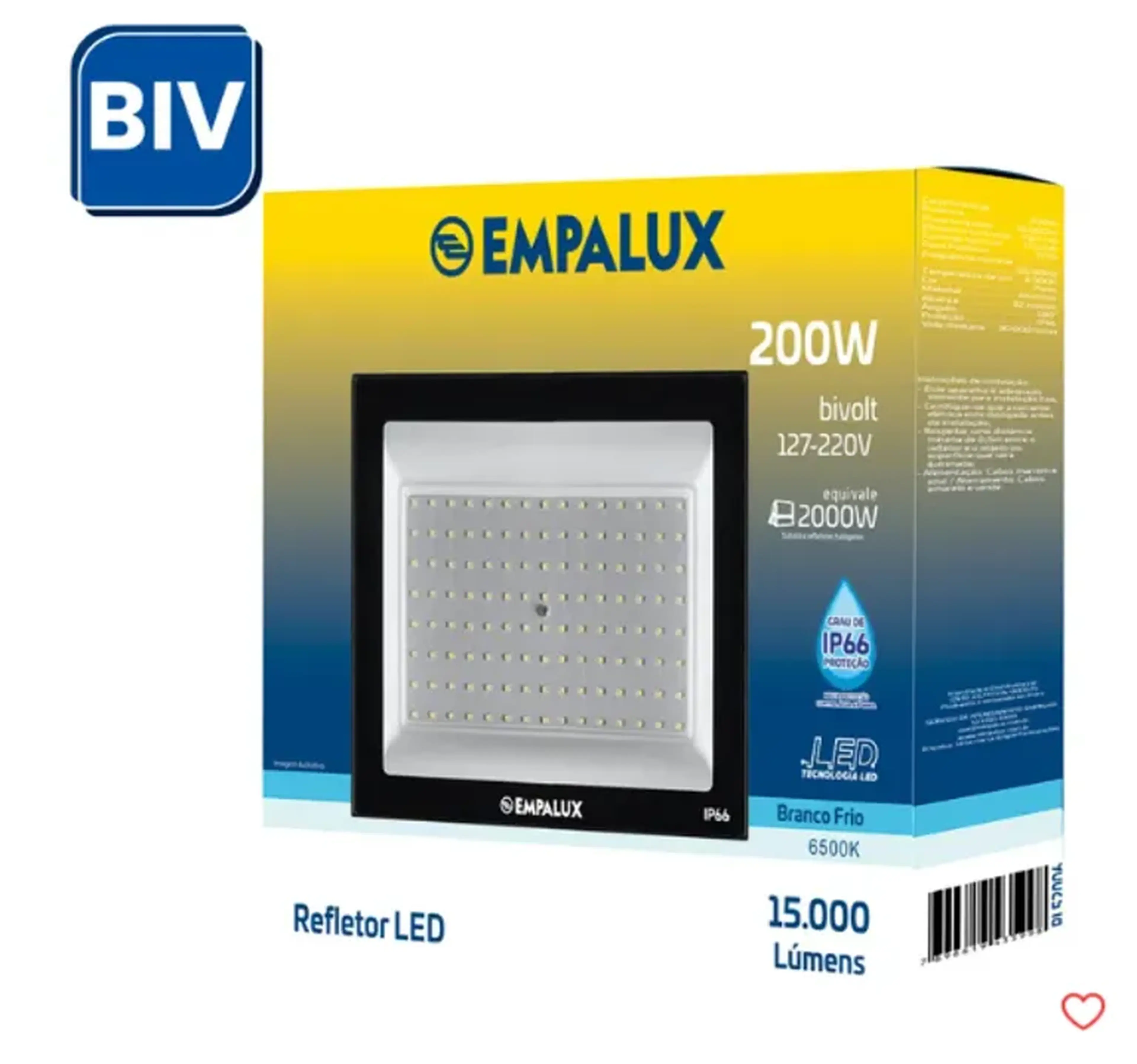 Refletor Led Slim Preto 200W 6500k Bivolt Empalux imagem