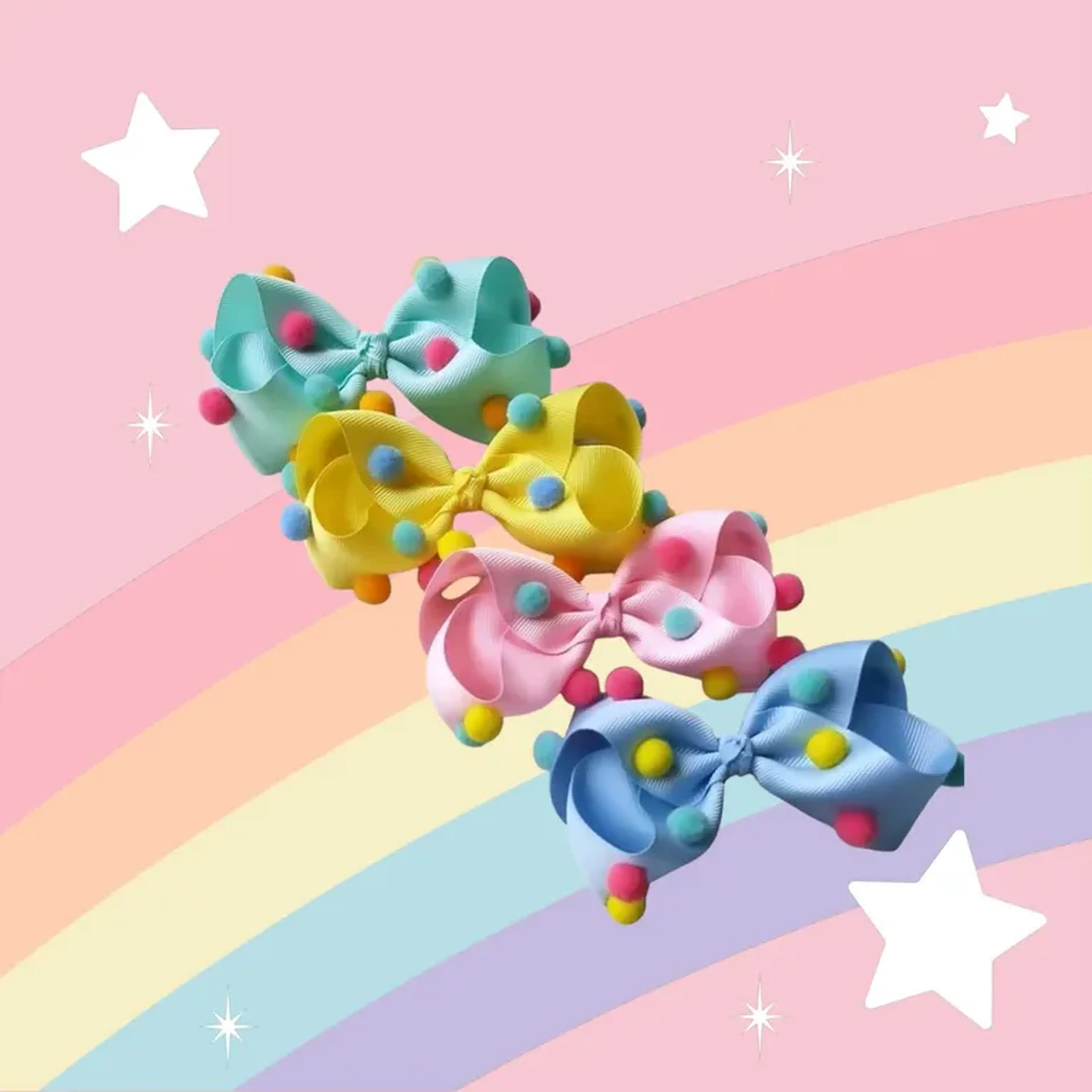 laço butique com pompom colorido imagem