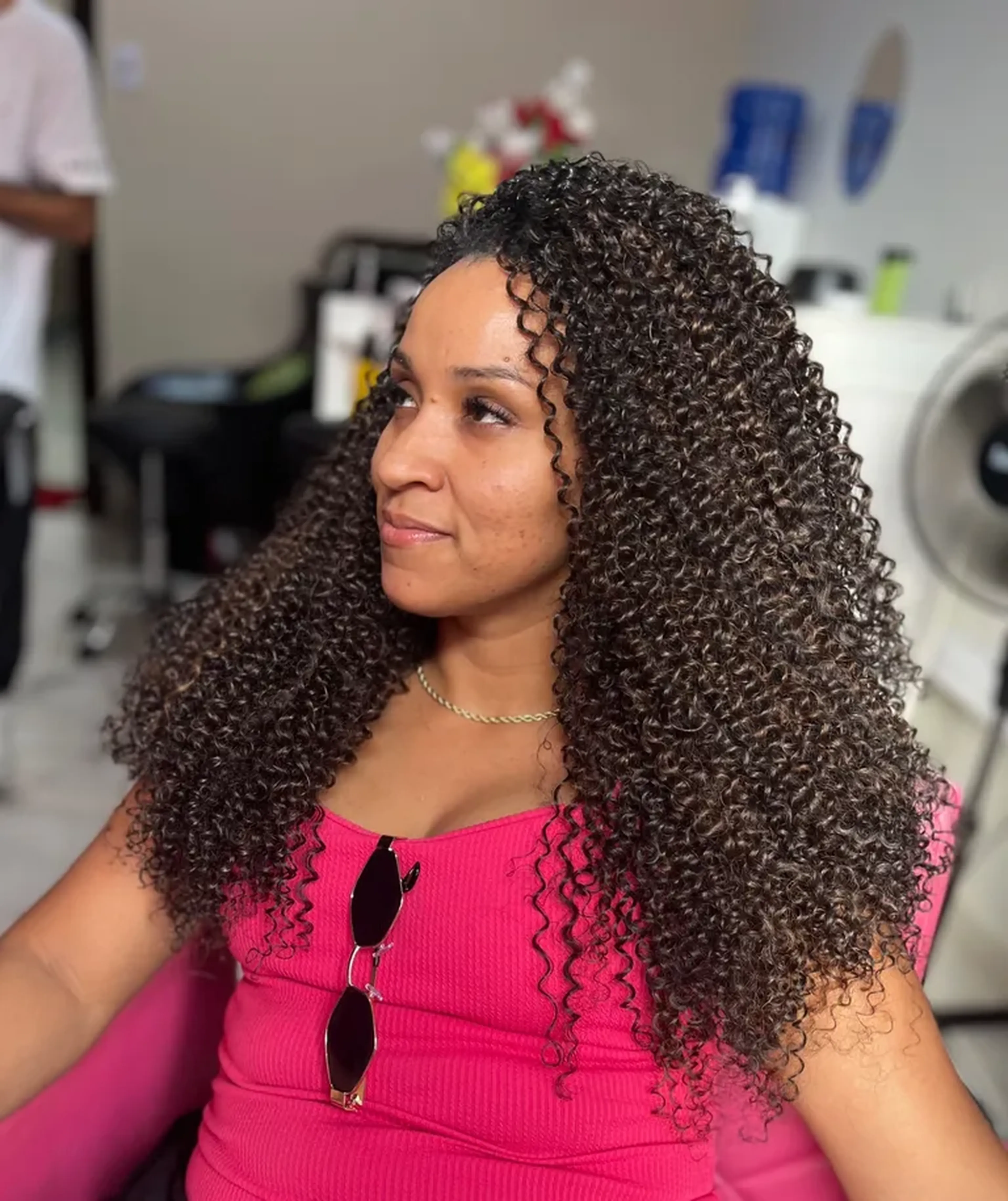 Cacho 1 castanho com mechas 70cm - 300gramas FIBRA HUMANIZADA imagem