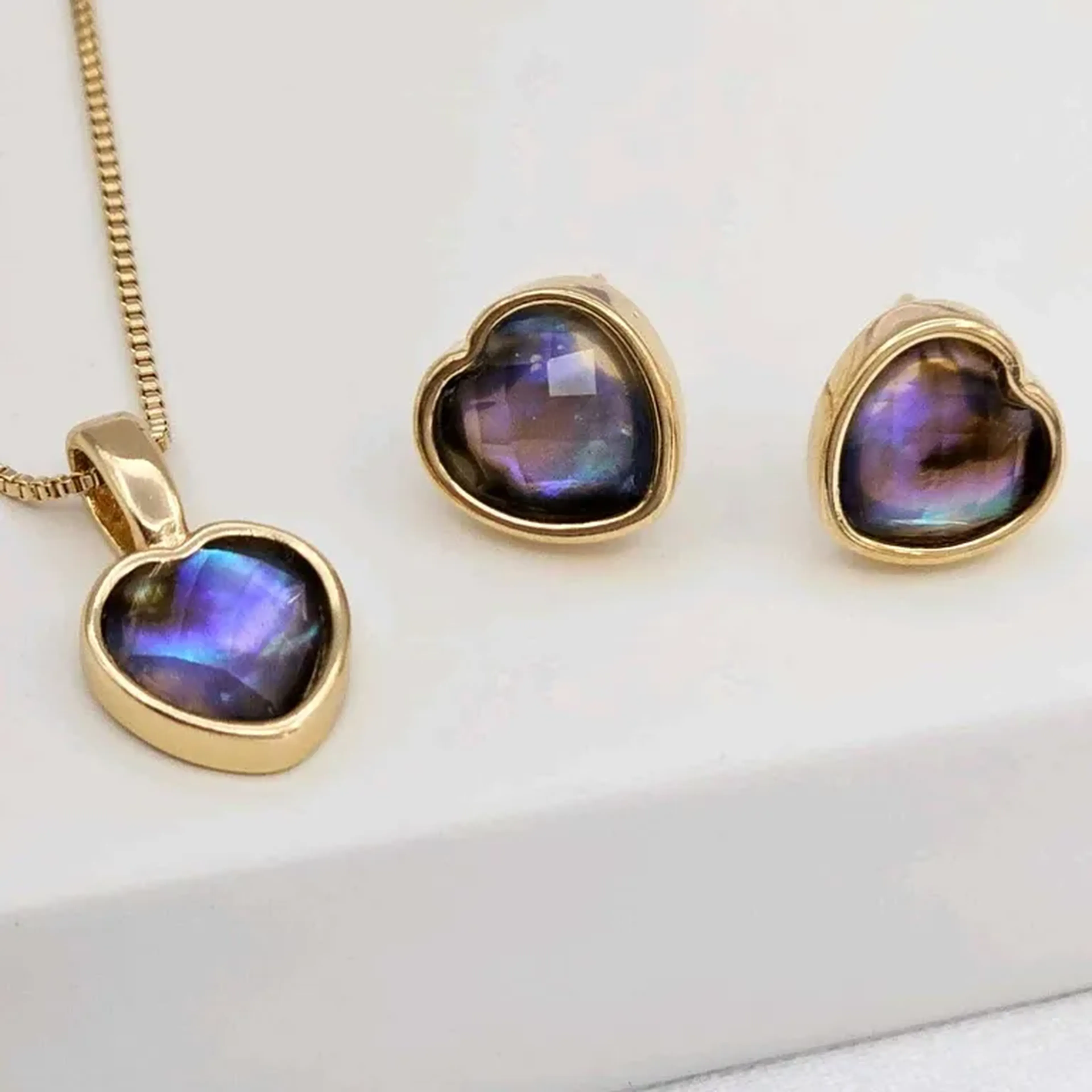 CONJUNTO CORAÇÃO CONCHA DE ABALONE imagem