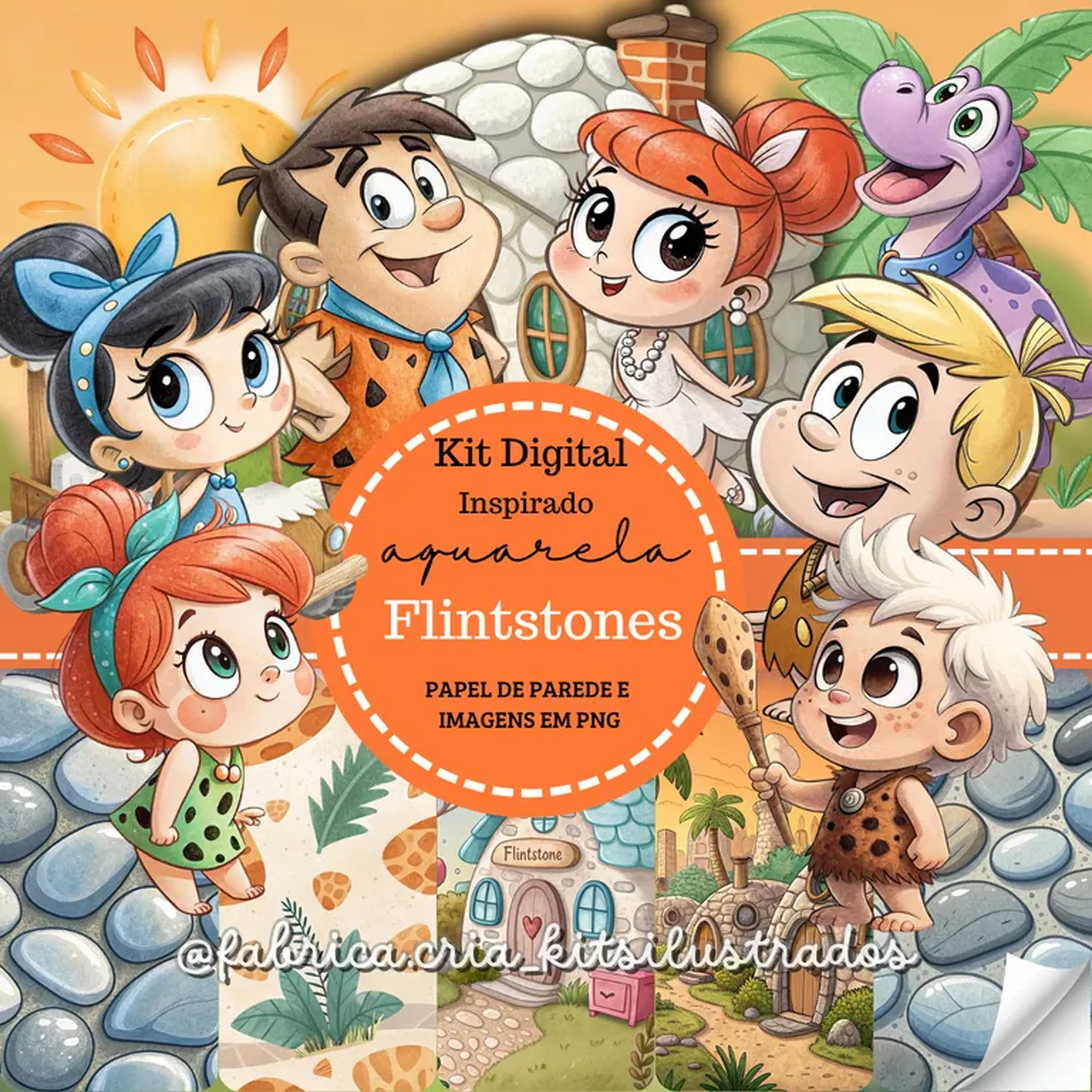 Kit Digital Aquarela Inspirado Flintstones imagem