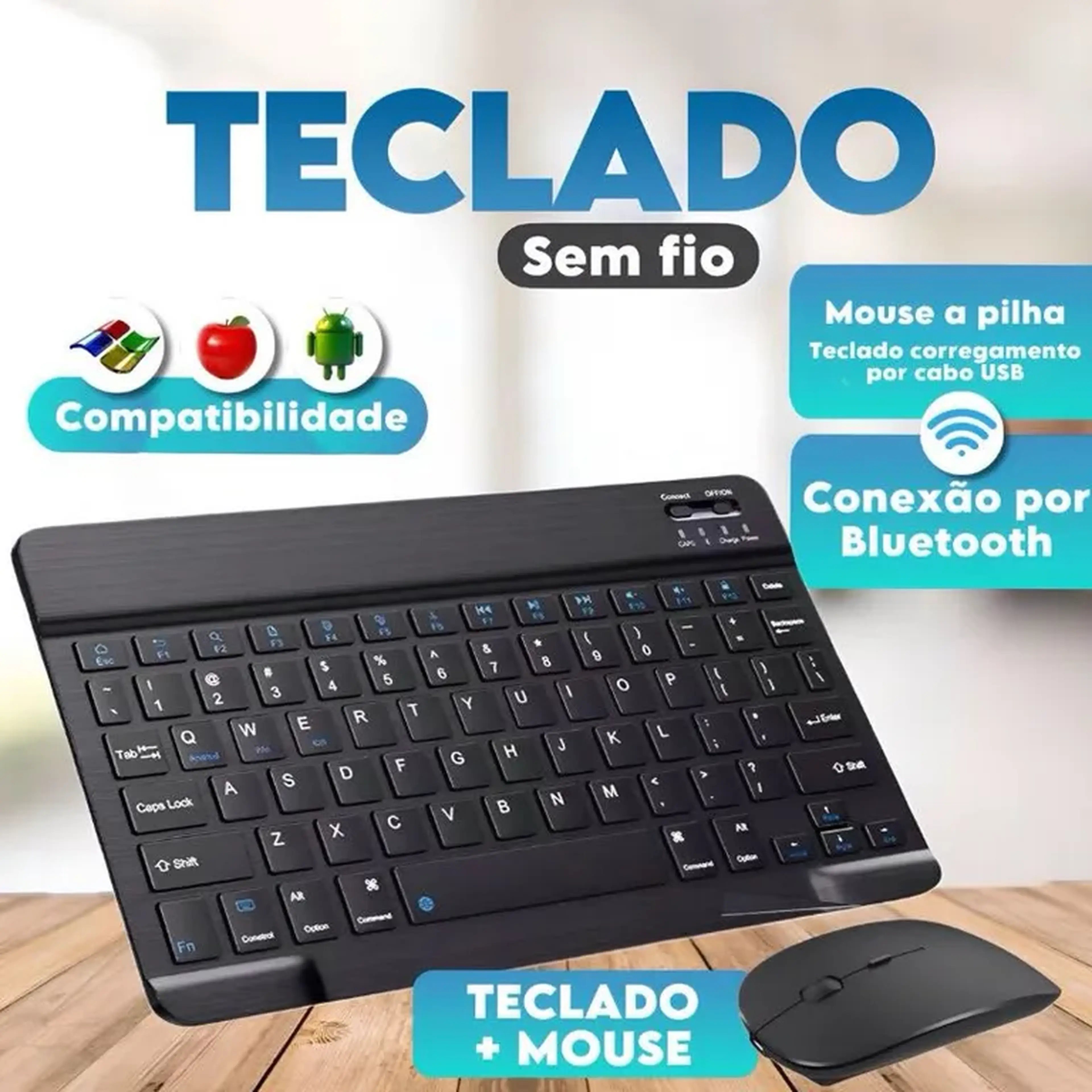 Kit teclado e mouse para Tv smarth tablet ipad celular imagem