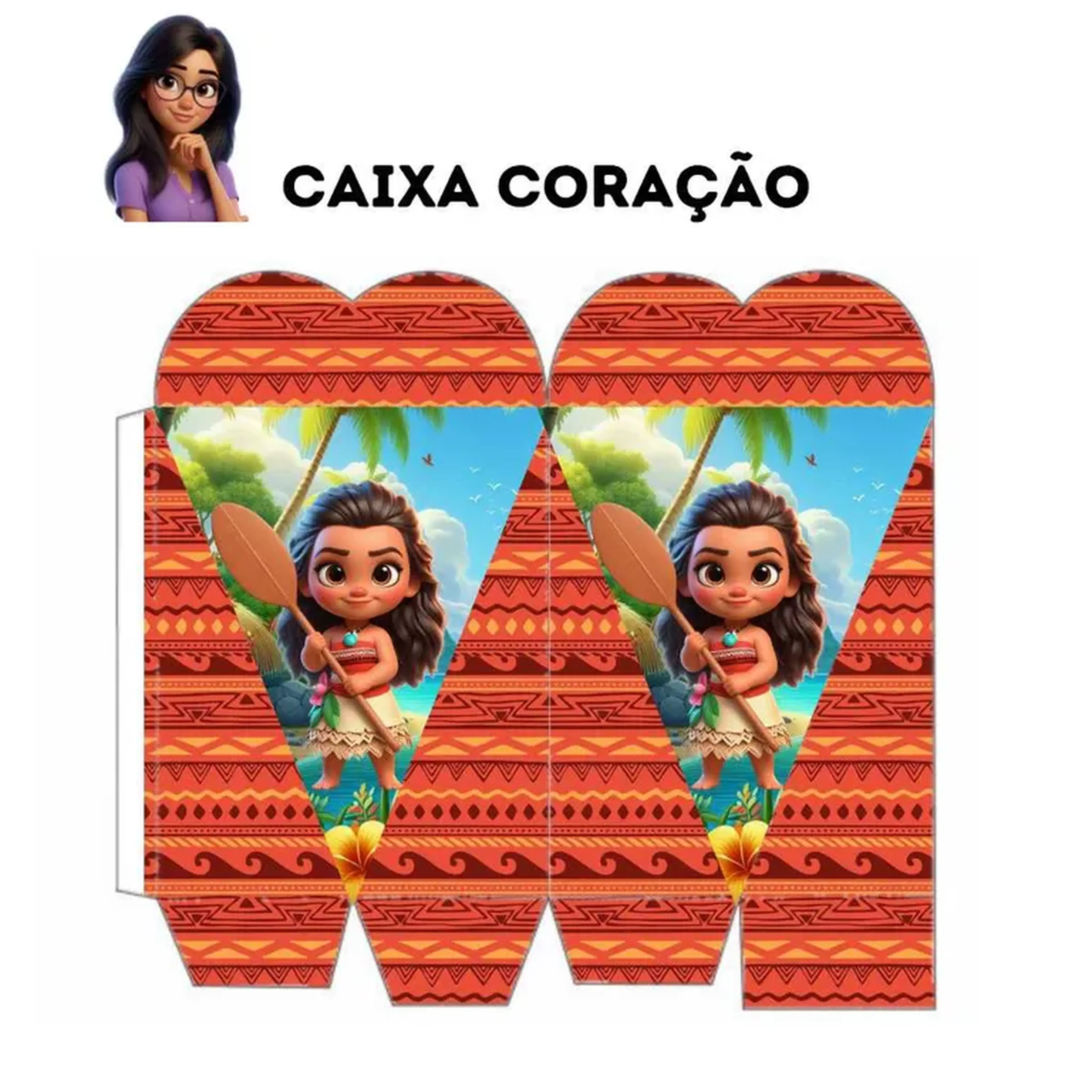 caixa coração tema Moana imagem