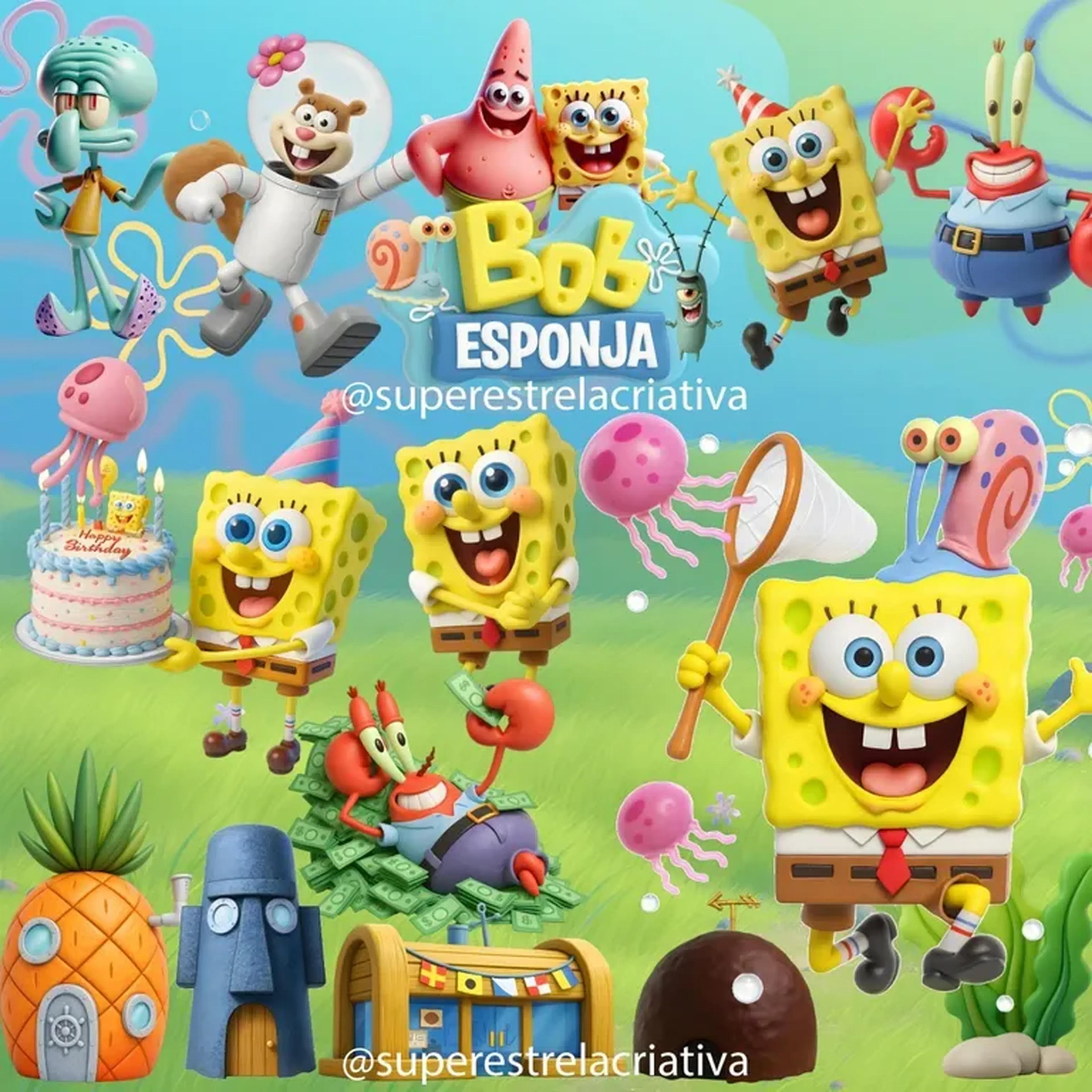 Kit Digital Bob Esponja 3D imagem