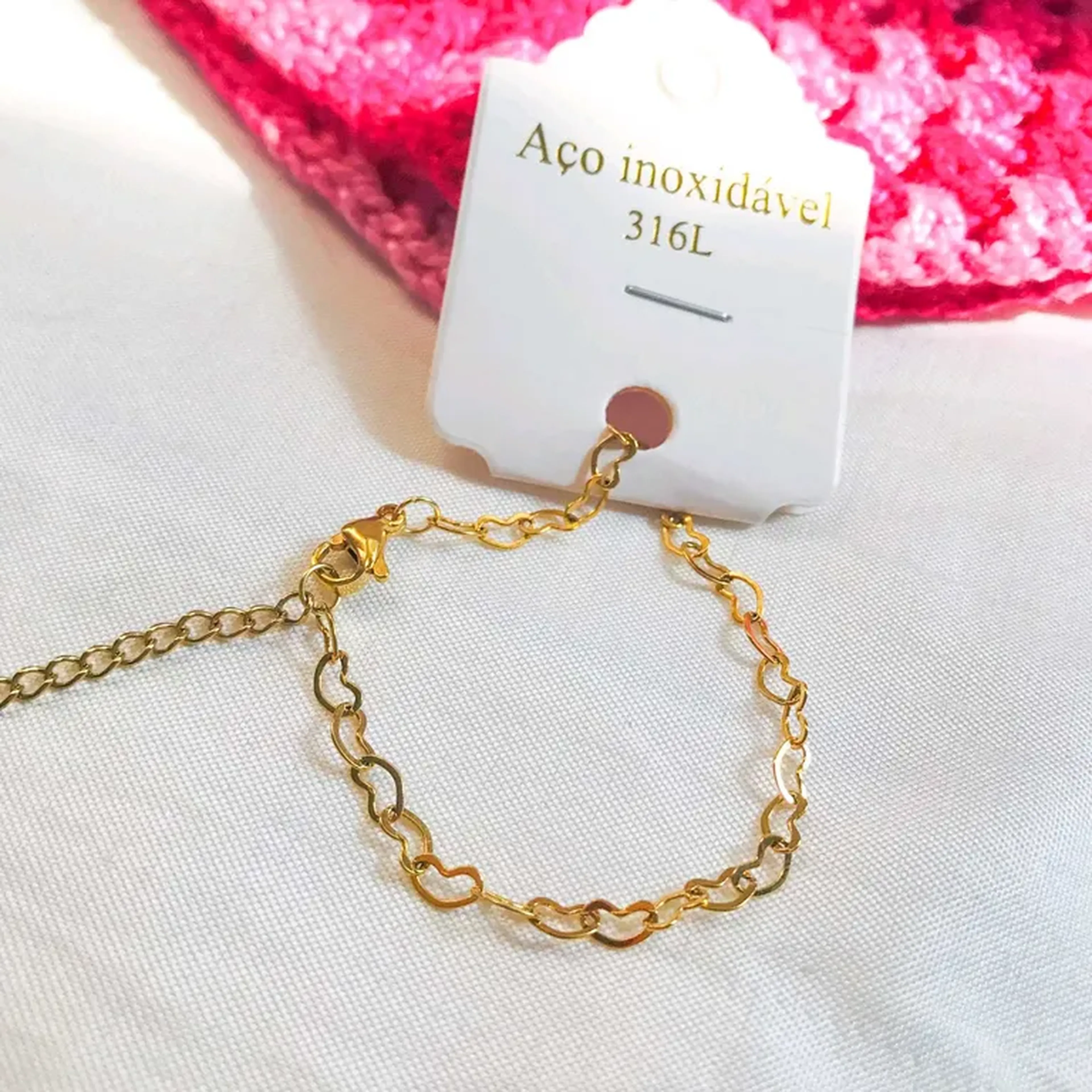 pulseira elo coração - aço inoxidável imagem