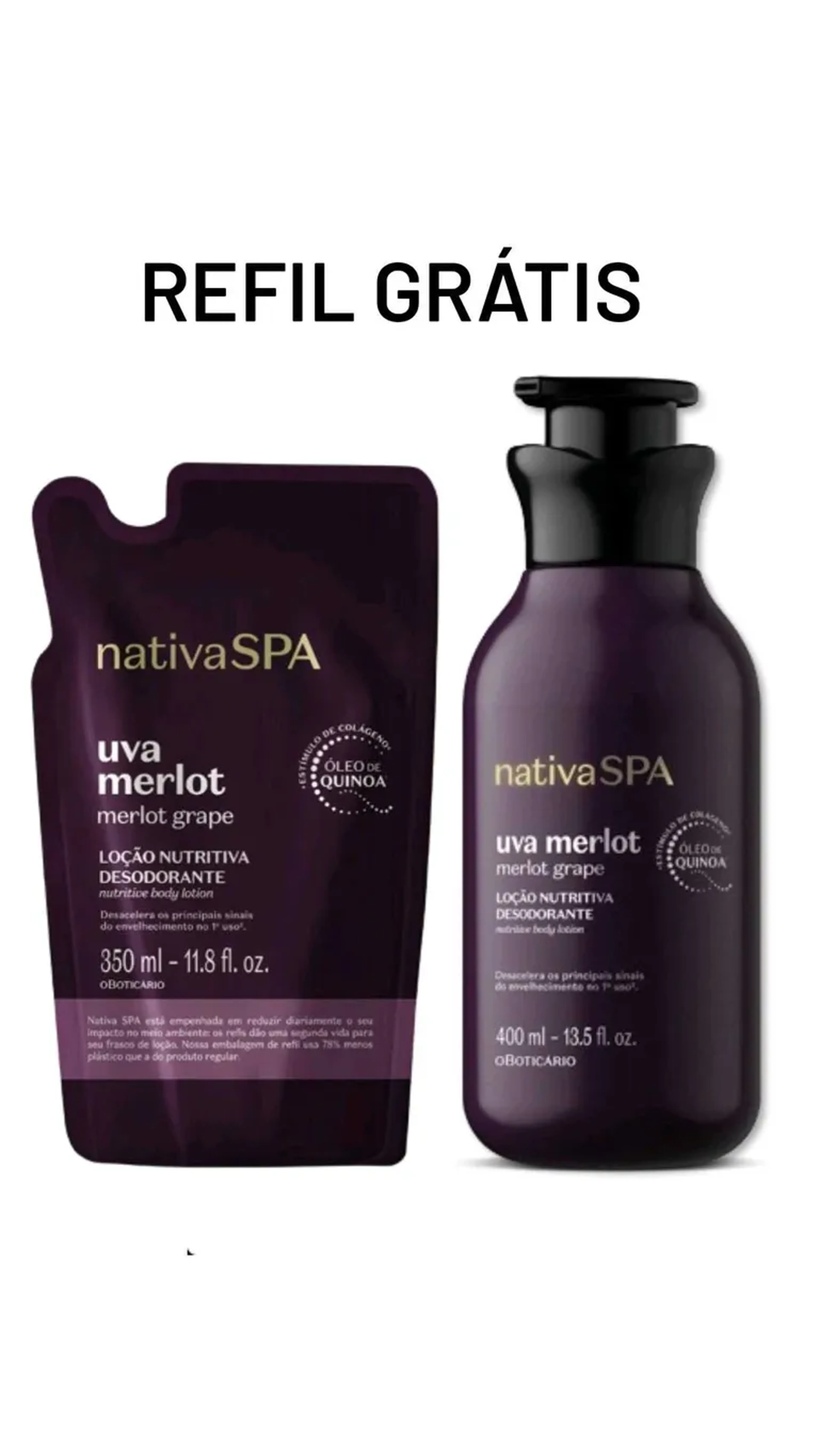 Loção Desodorante Nativa Spa Uva Merlot 400ml com Refil Grátis imagem