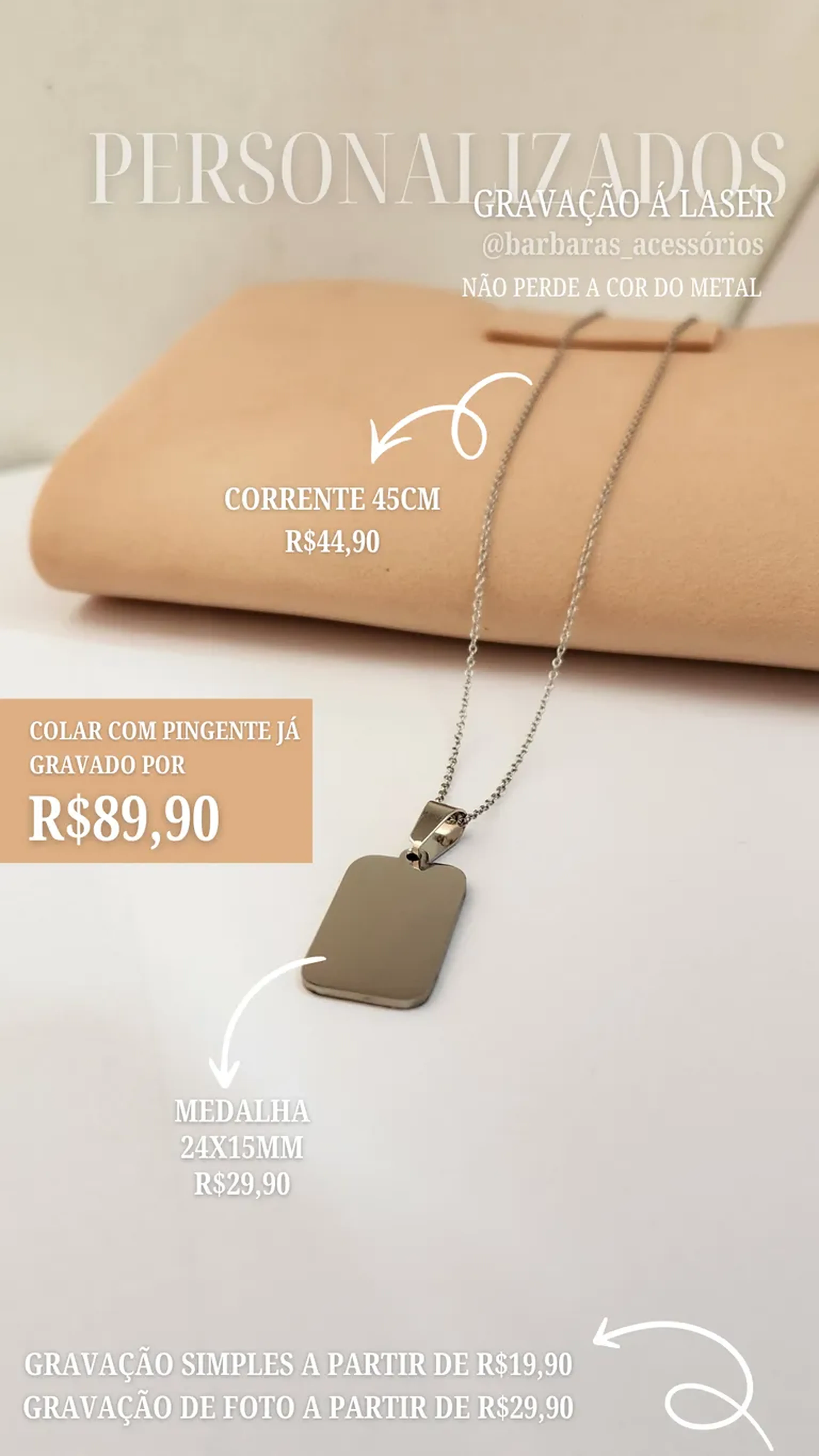 COLAR MEDALHA RETANGULAR 24X15MM AÇO imagem