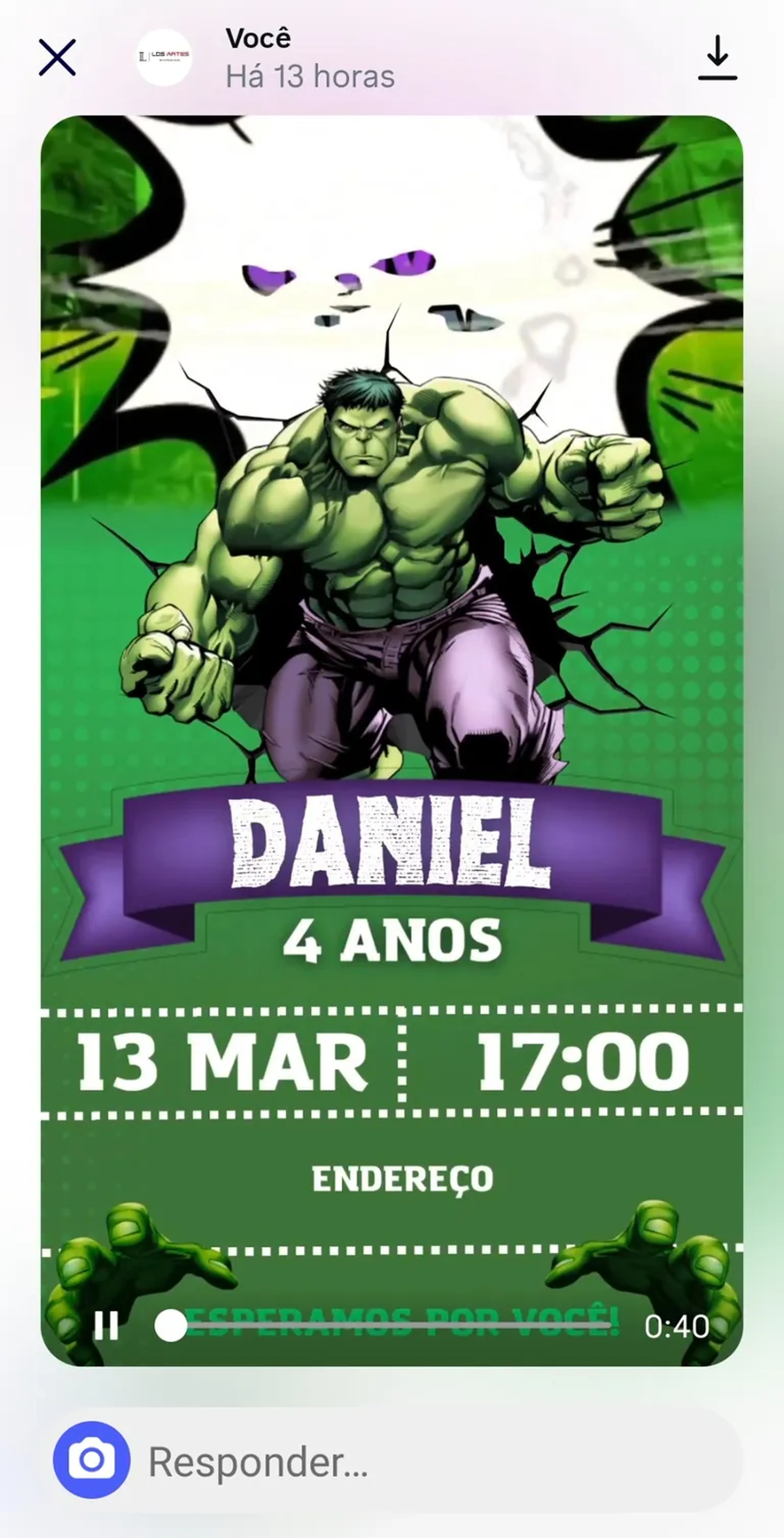 Convite Digital Vídeo - Hulk imagem