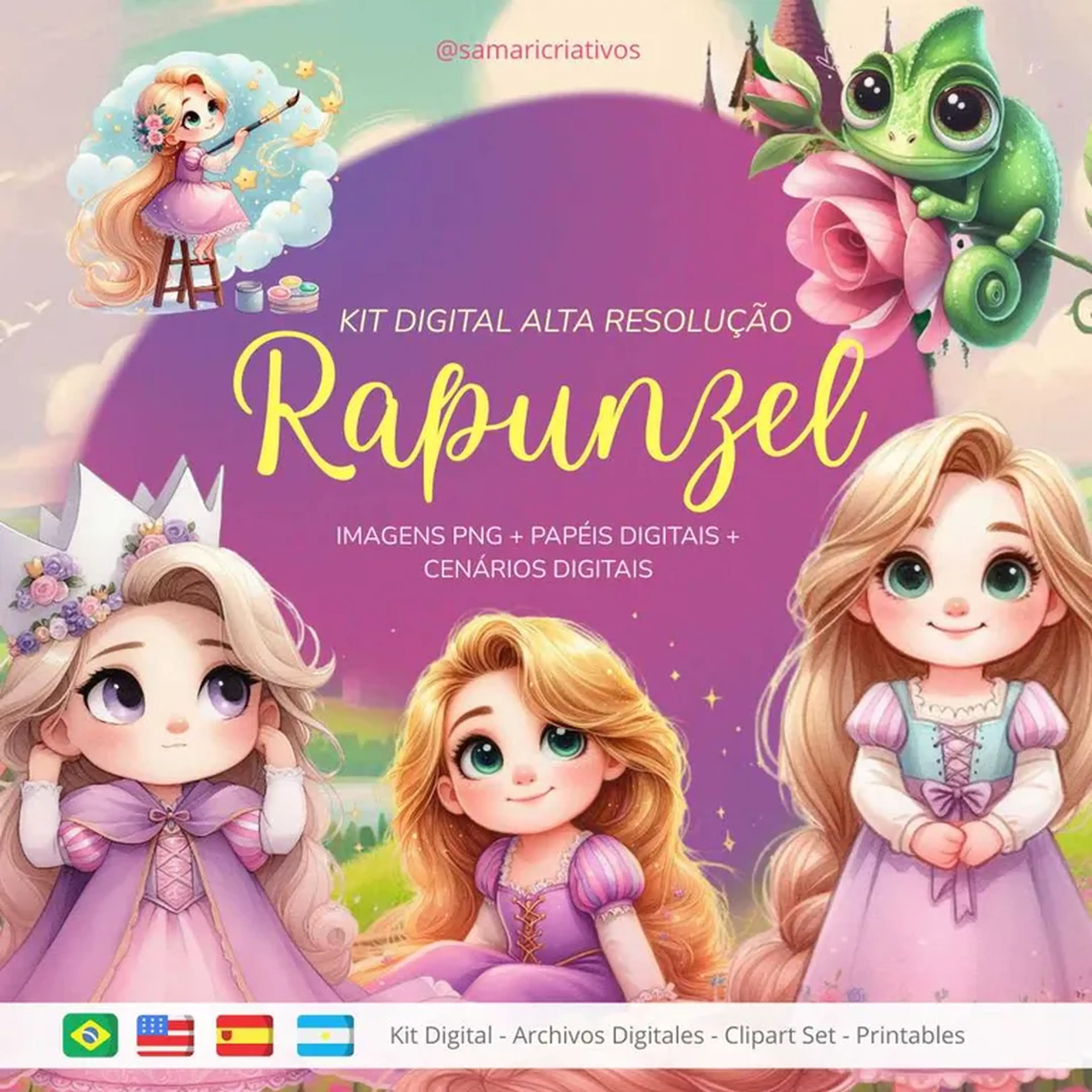 Kit Digital Rapunzel Baby Aquarela imagem