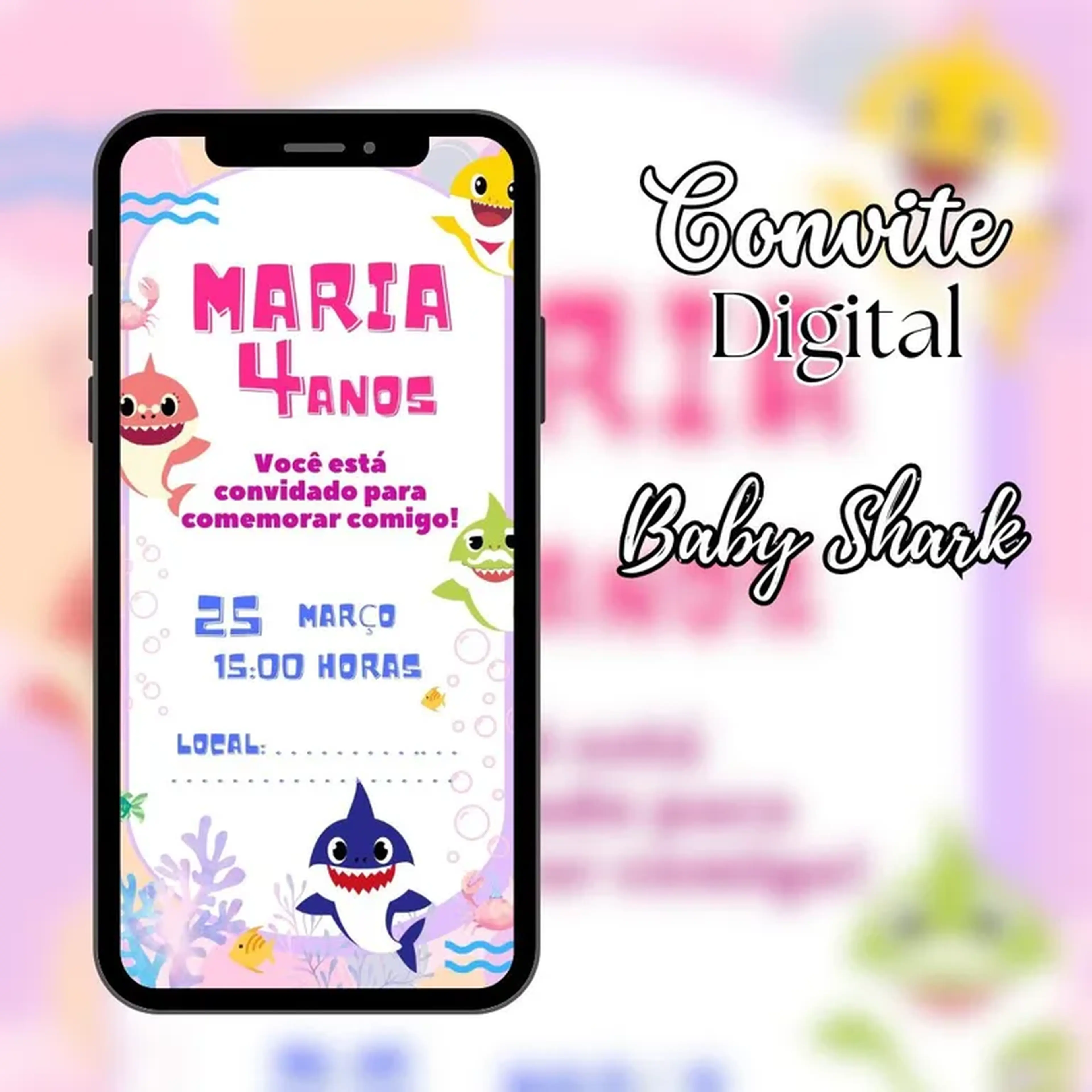 Convite Digital - Baby Shark Rosa imagem