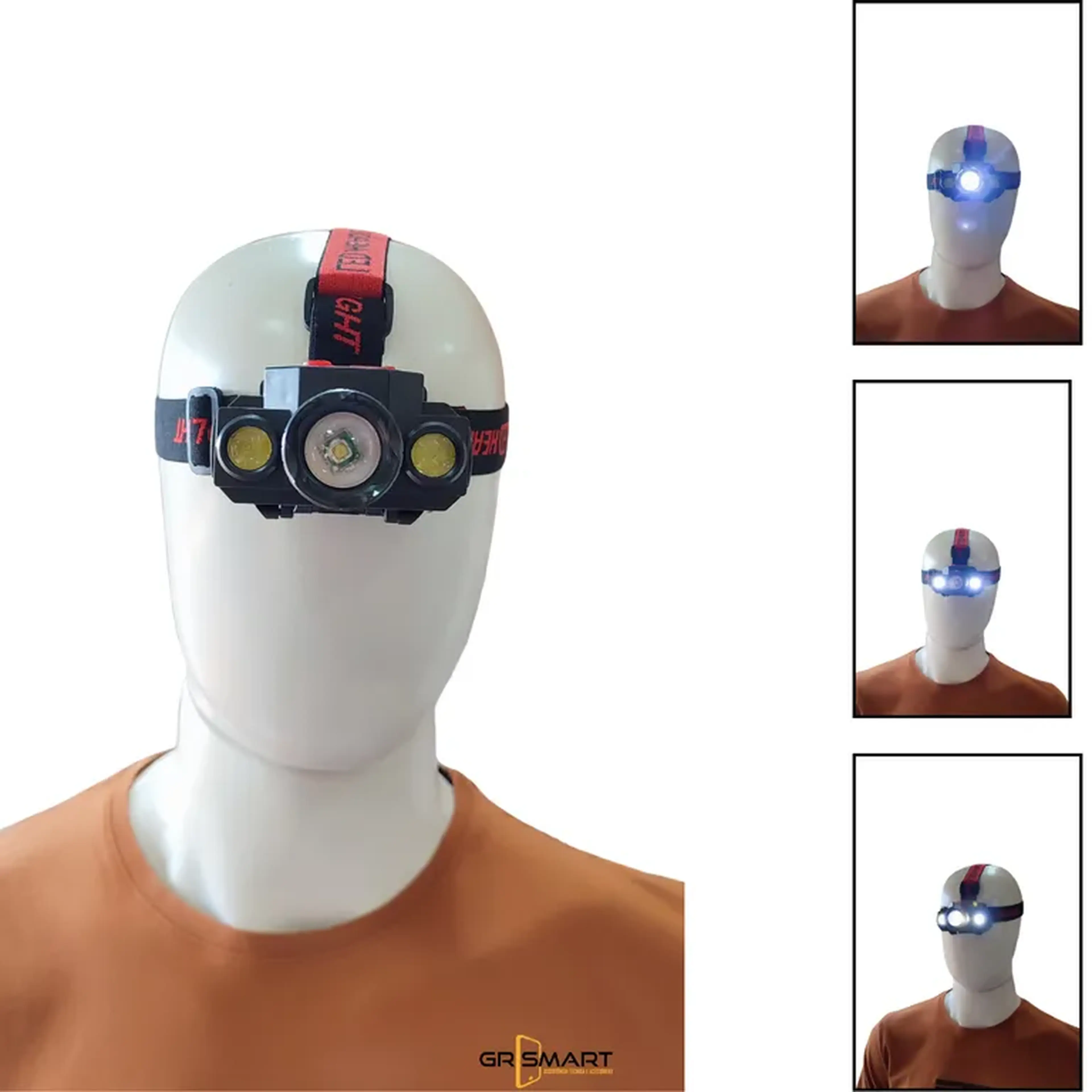 Lanterna de cabeça 3 led - Recarregável. imagem