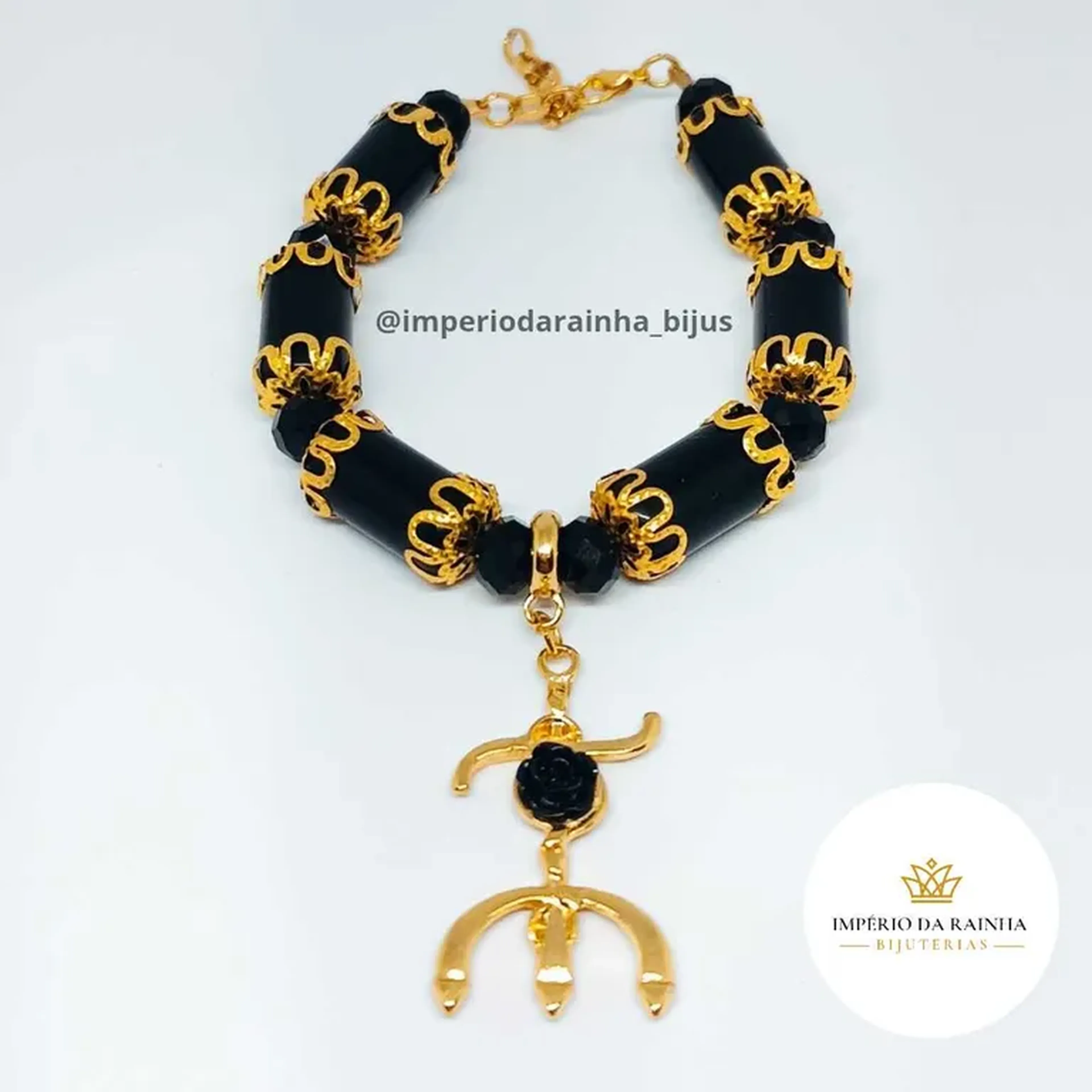 Pulseira Luxo Pomba Gira Preto e Dourado imagem