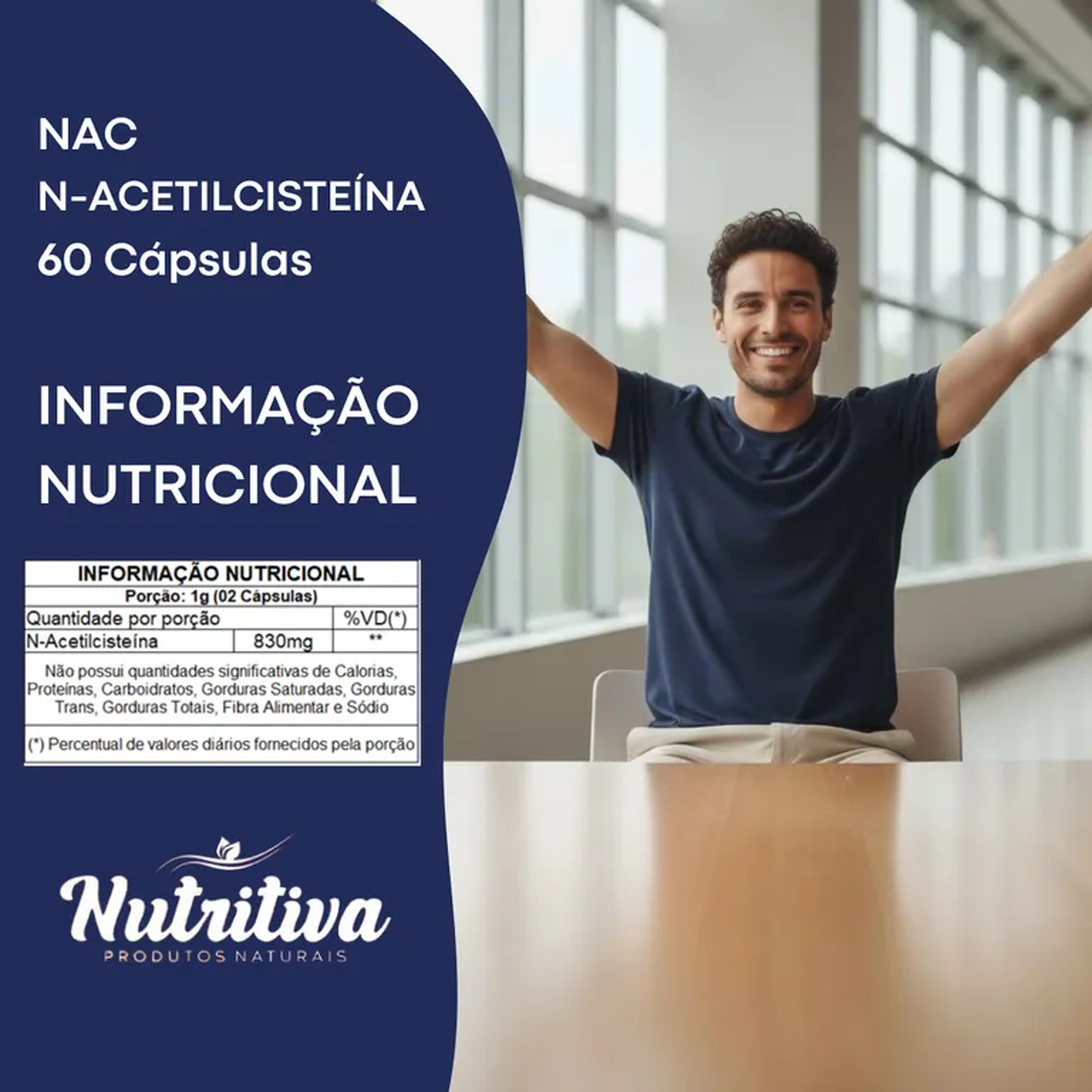NAC N-Acetilcisteína 60 Cápsulas - Nutritiva imagem