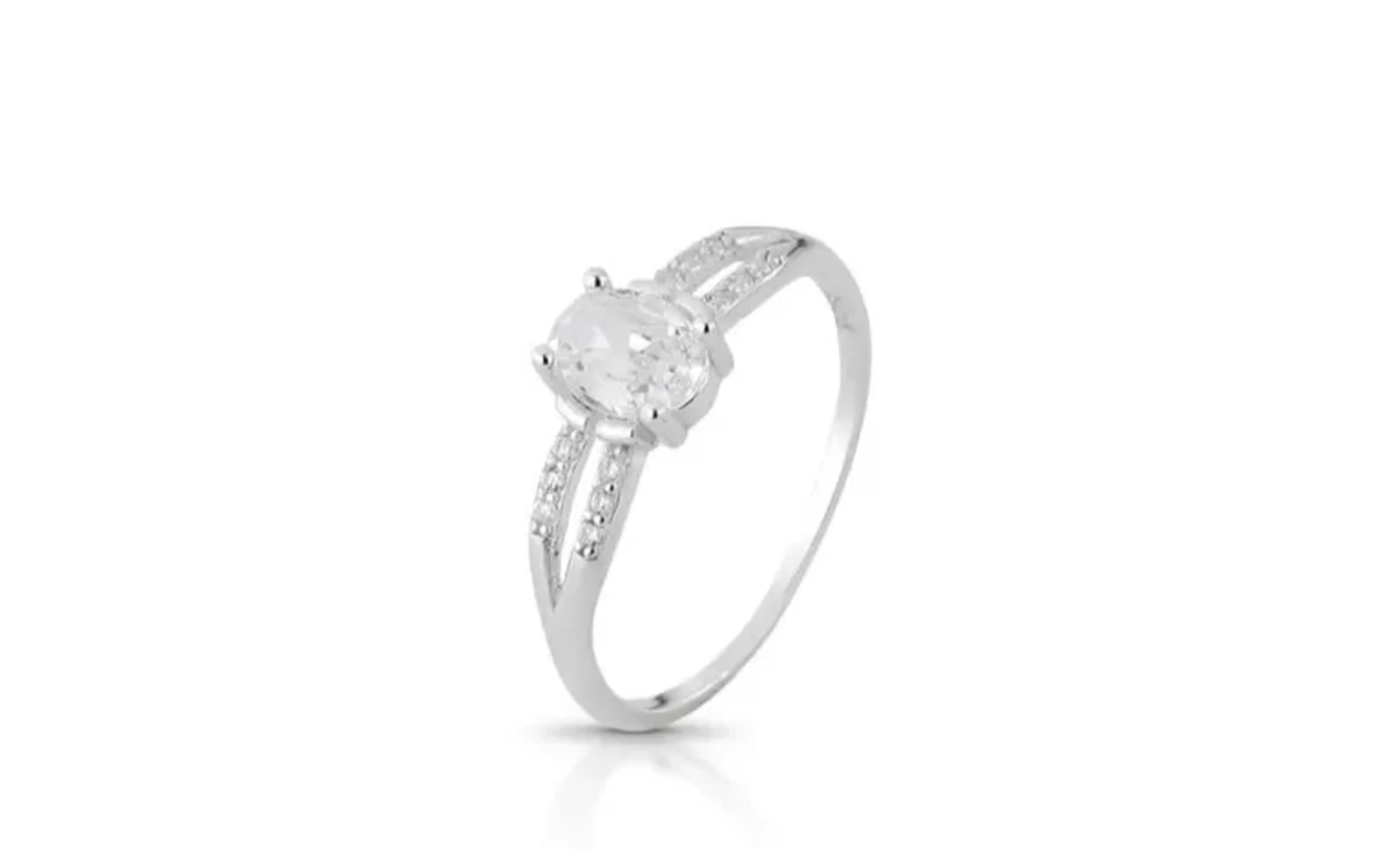 Anel Pedra Oval Zircônia Aro Cravejado em Prata 925 Love Silver imagem
