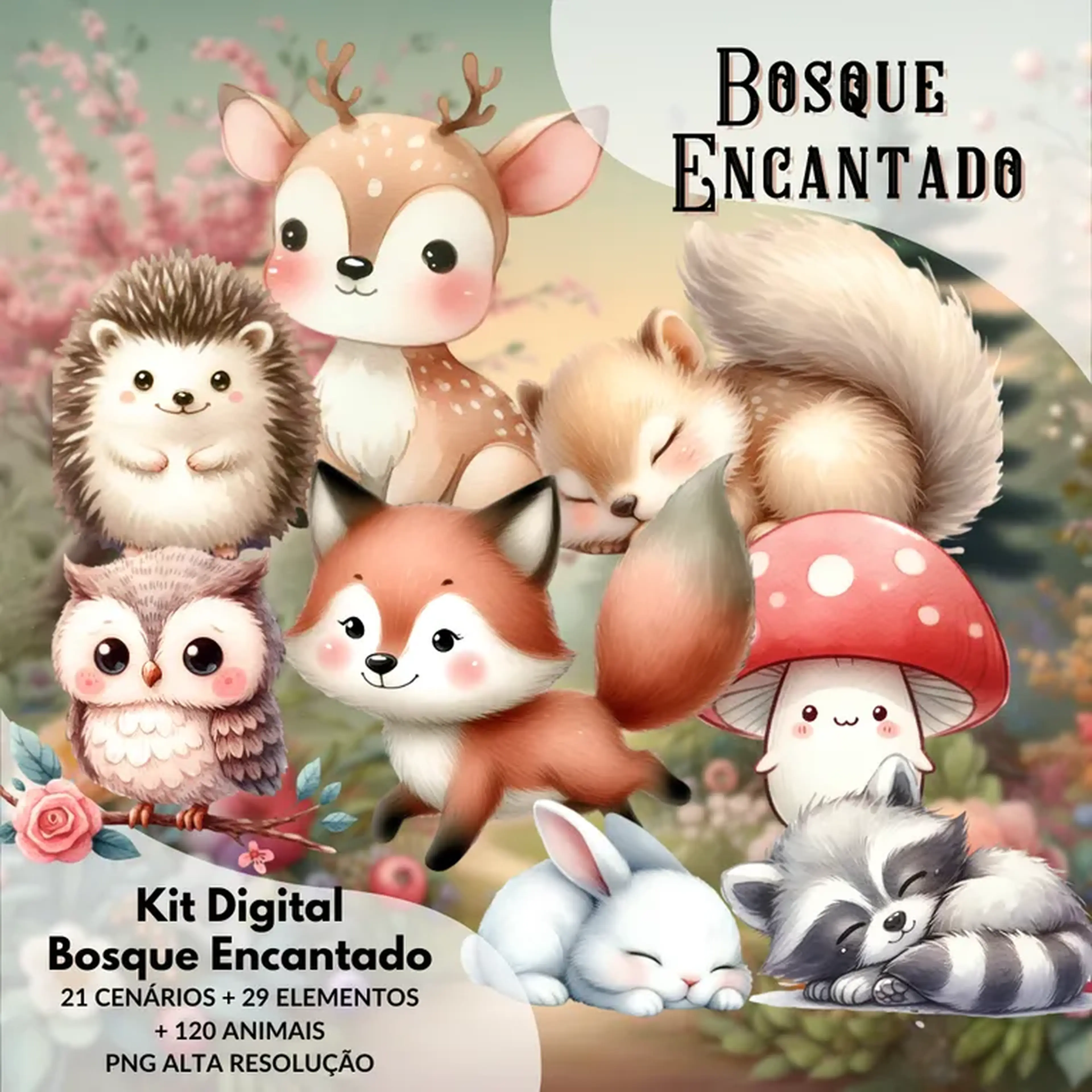 Kit Digital Bosque Encantado Aquarela imagem