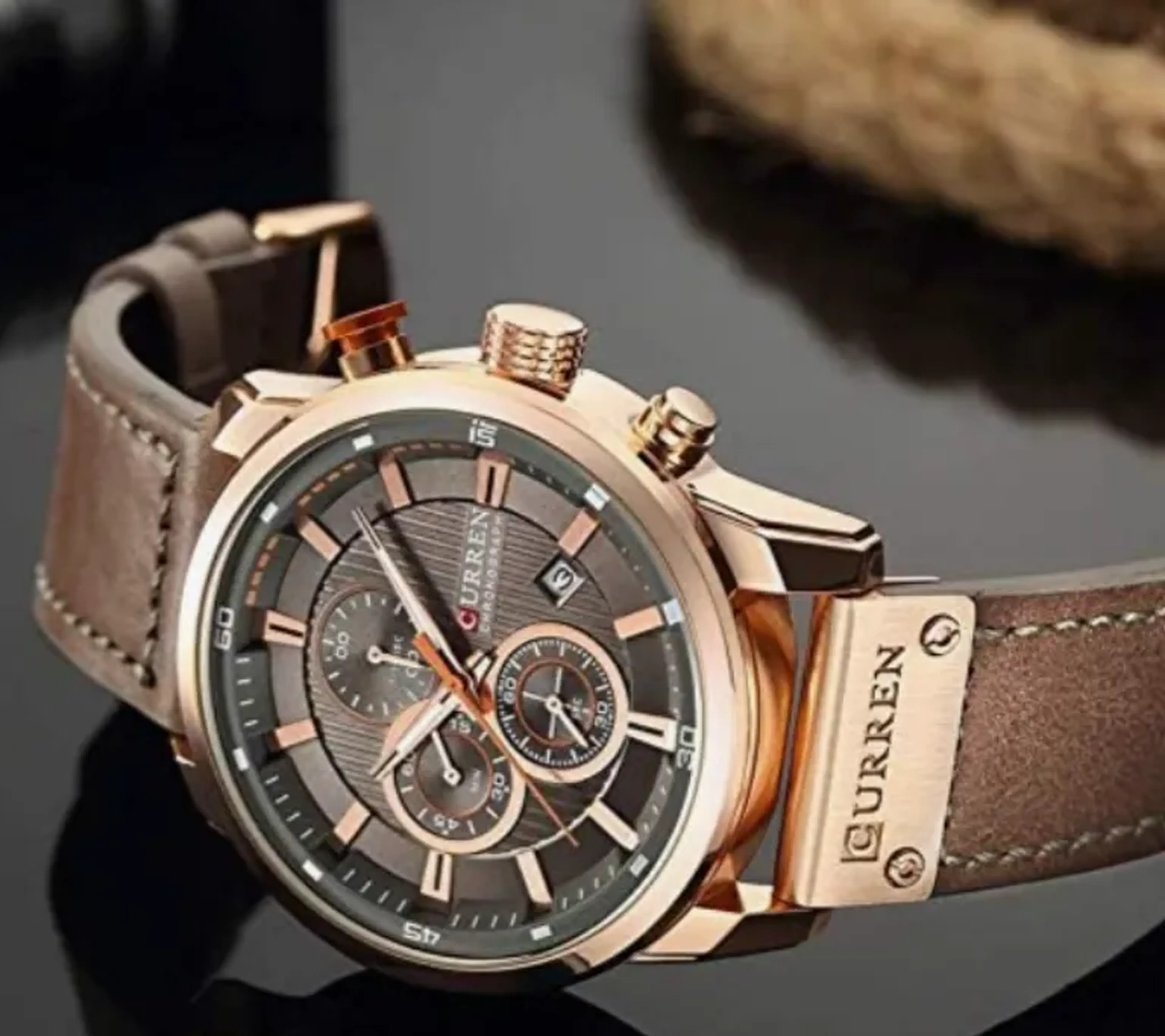 Relógio Masculino Curren 8291 BNG Pulseira em Couro - Marrom imagem