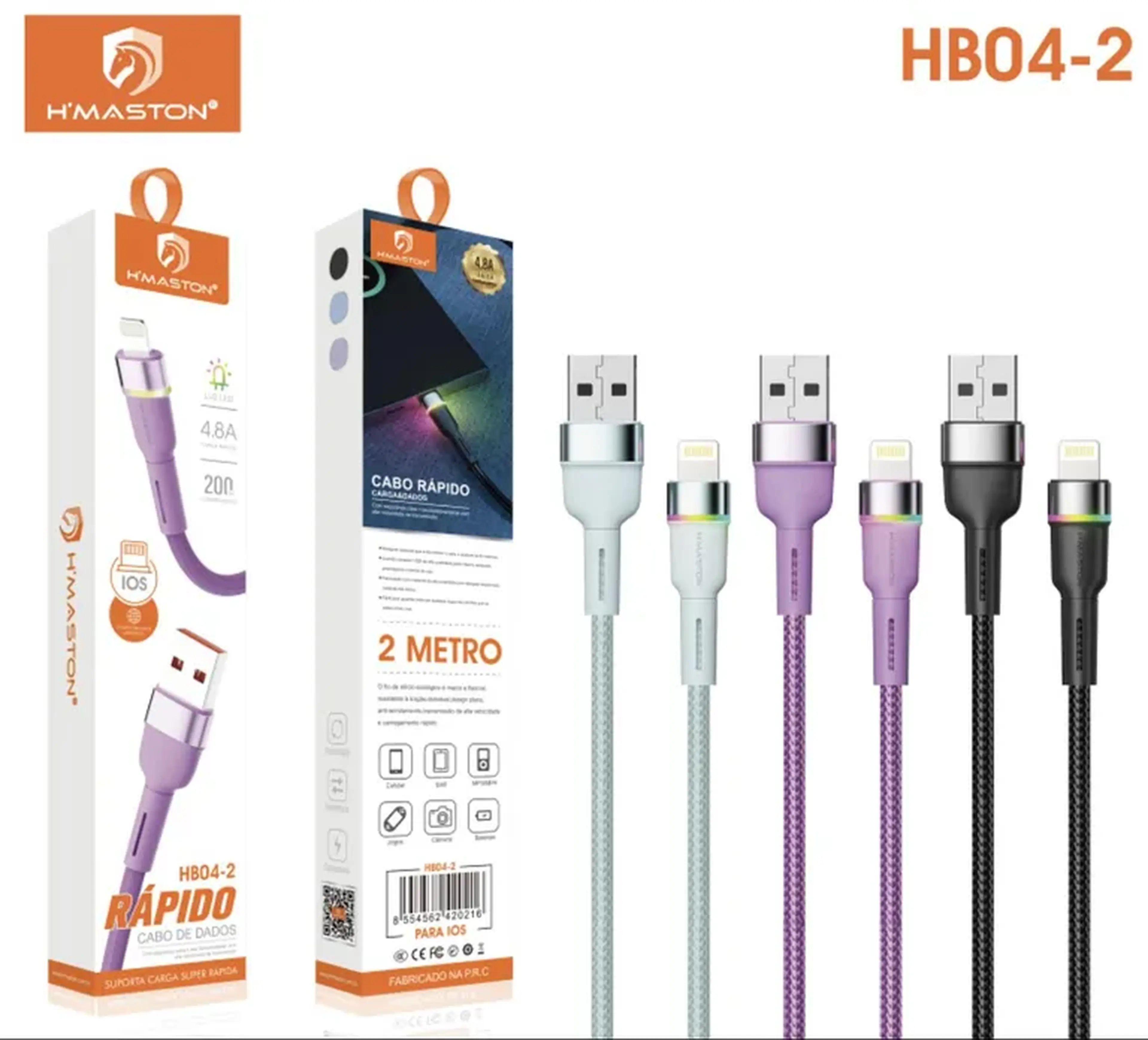 CABO IPHONE 2 METROS HMASTON DADOS E CARGA TURBO 4.8A imagem