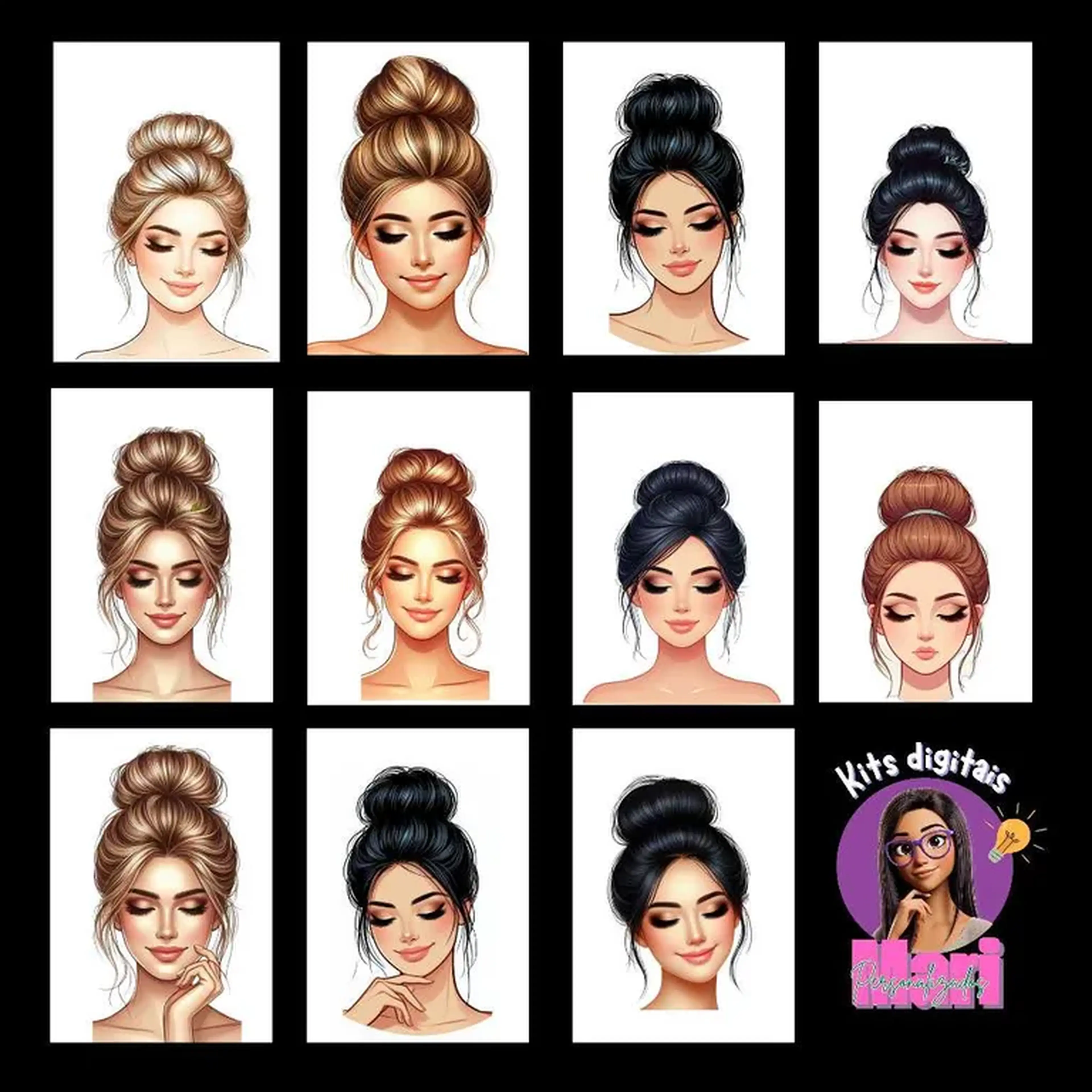 kit Digital silhoueta mulher coque alto imagem