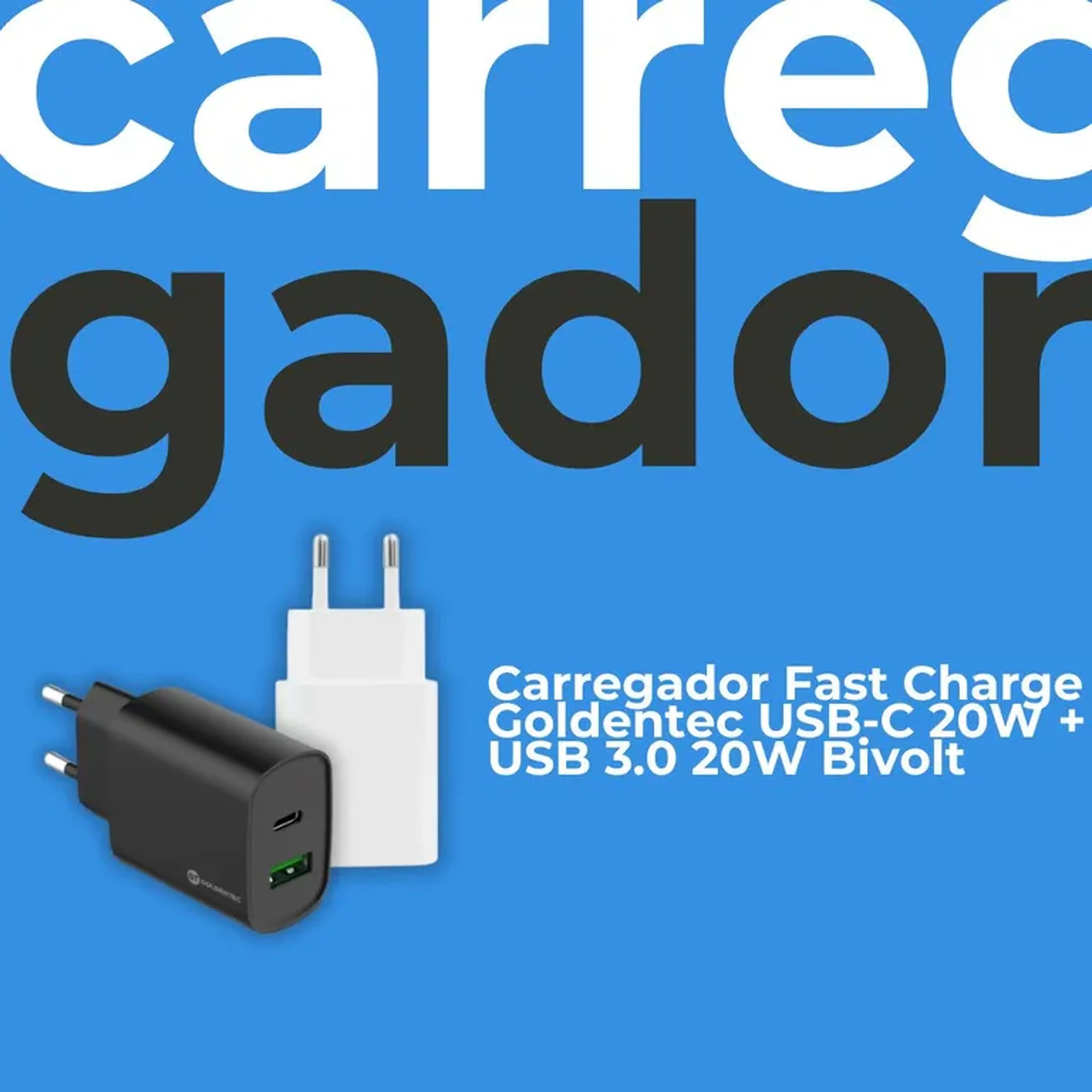 Carregador Fast Charge Goldentec USB-C 20W + USB 3.0 20W Bivolt imagem