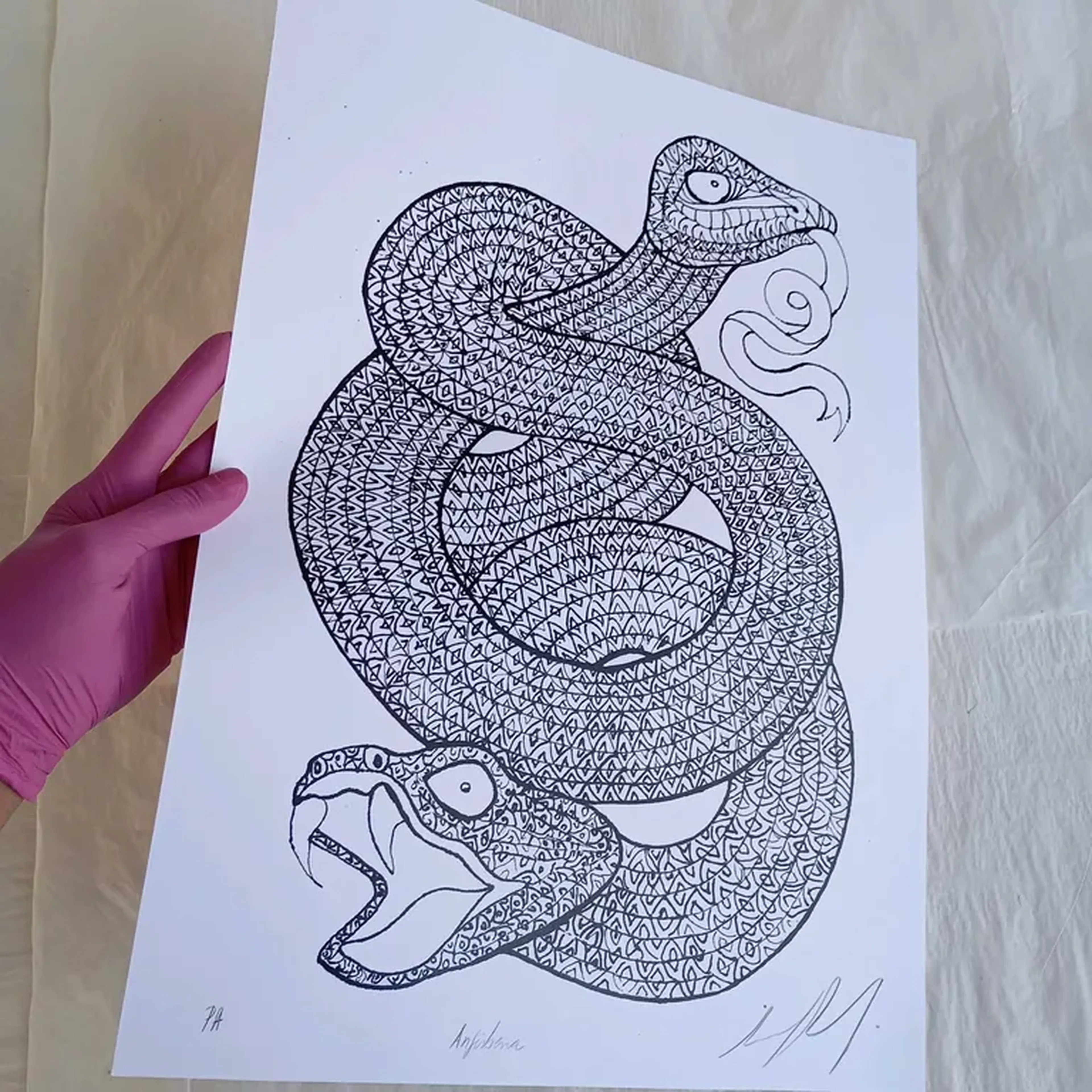 Bestiário Borges - Anfisbena - 30 x 42 cm gravura assinada imagem