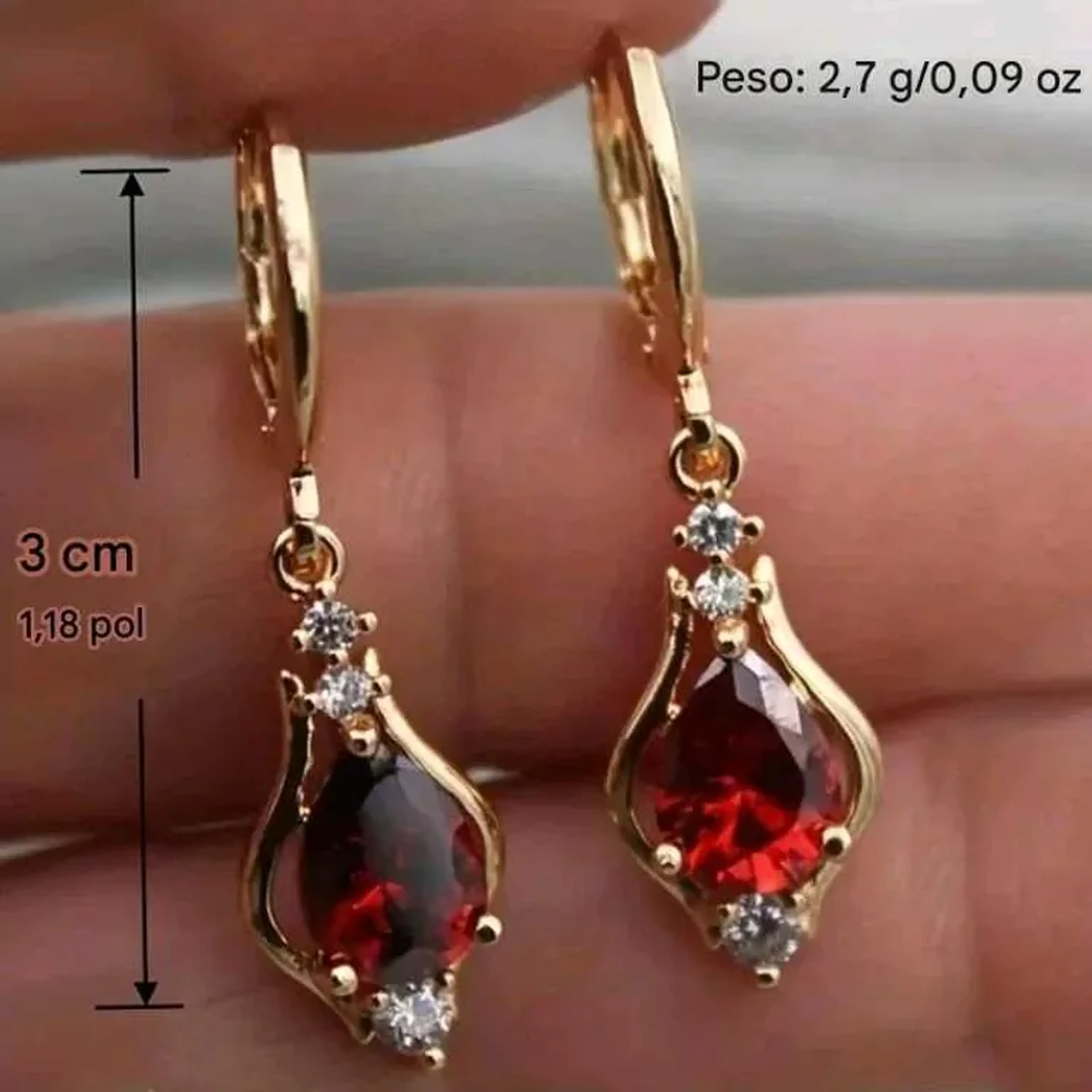 Brincos Feminino Dourado com Zircônia e Gota de Cristal imagem
