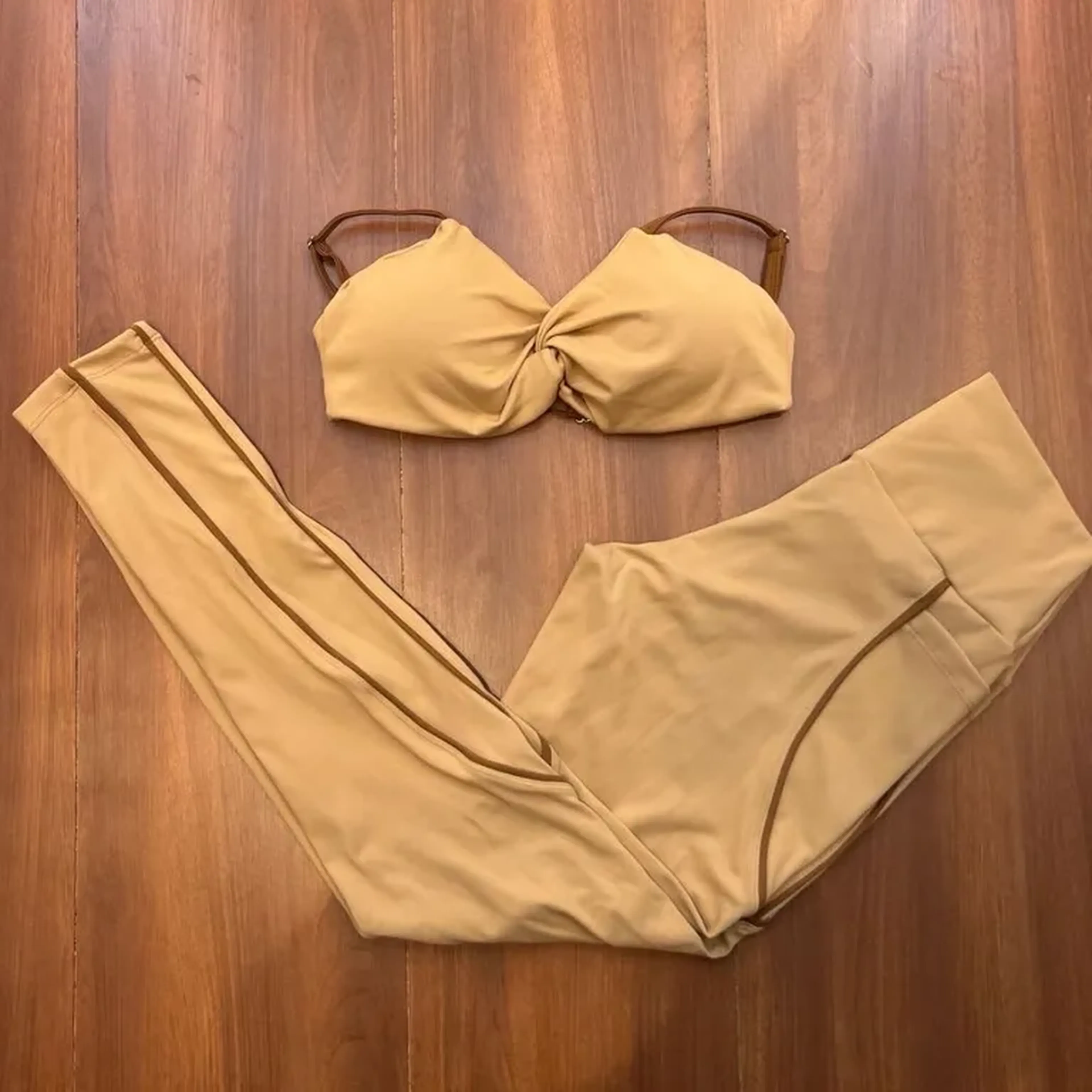 Conjunto calça caramelo com bolso imagem