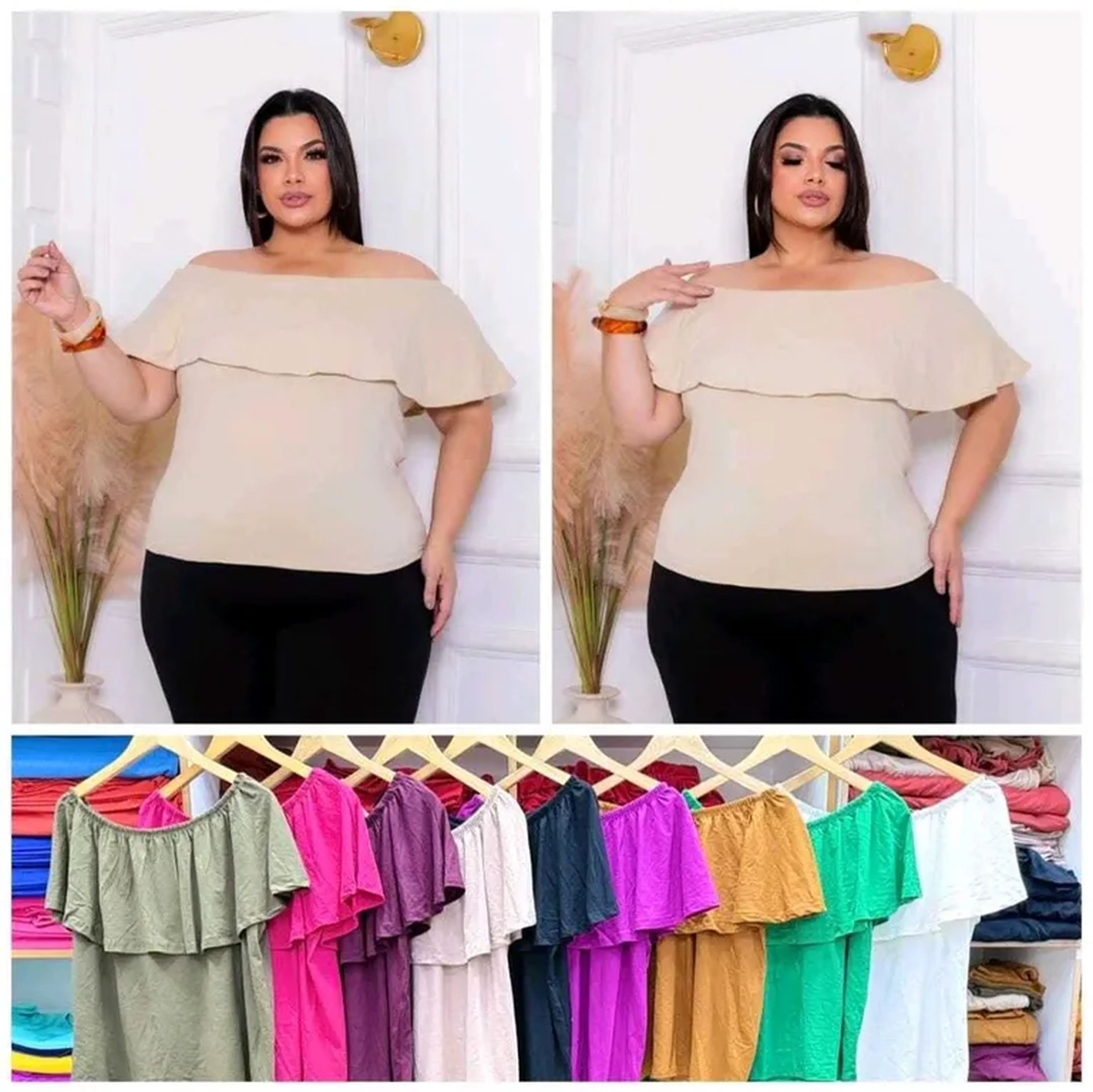 Blusa Ombro a Ombro Bege imagem