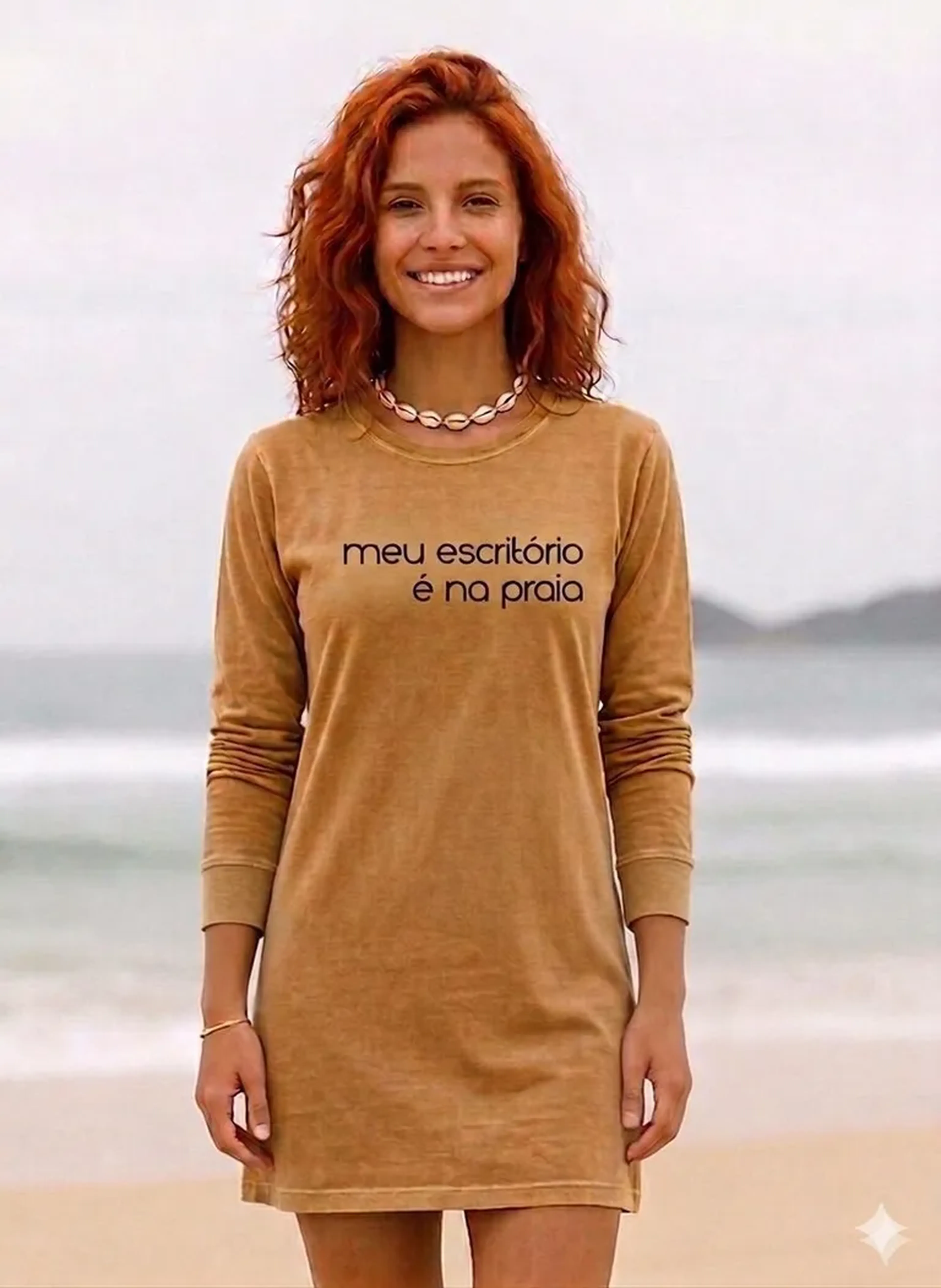 Vestido Manga Camel Frases Preto imagem