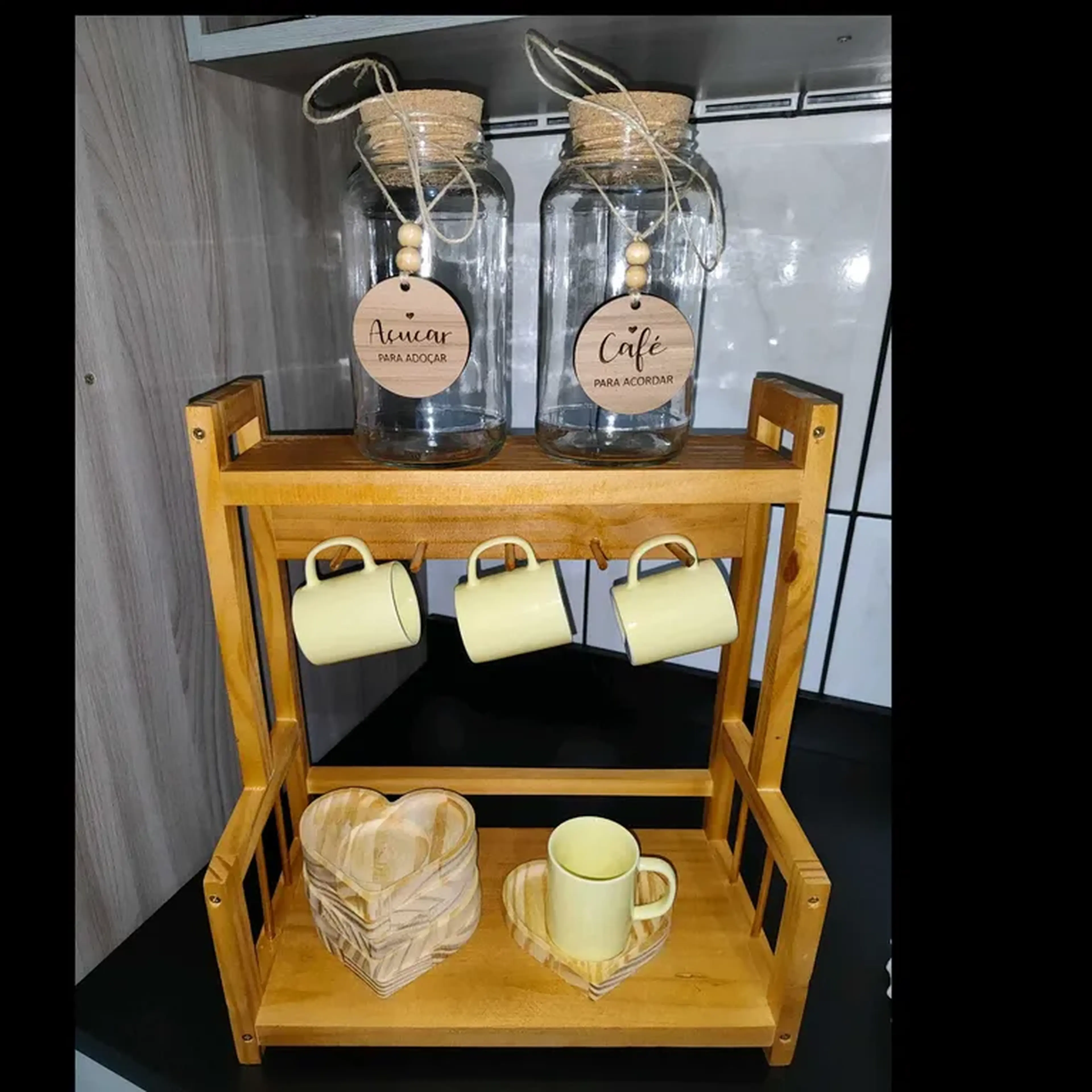 kit suporte em madeira imagem